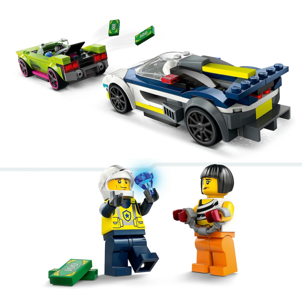 LEGO® Konstruktionsspielsteine »Verfolgungsjagd mit Polizeiauto und Muscle Car (60415), LEGO City«, (213 St.)