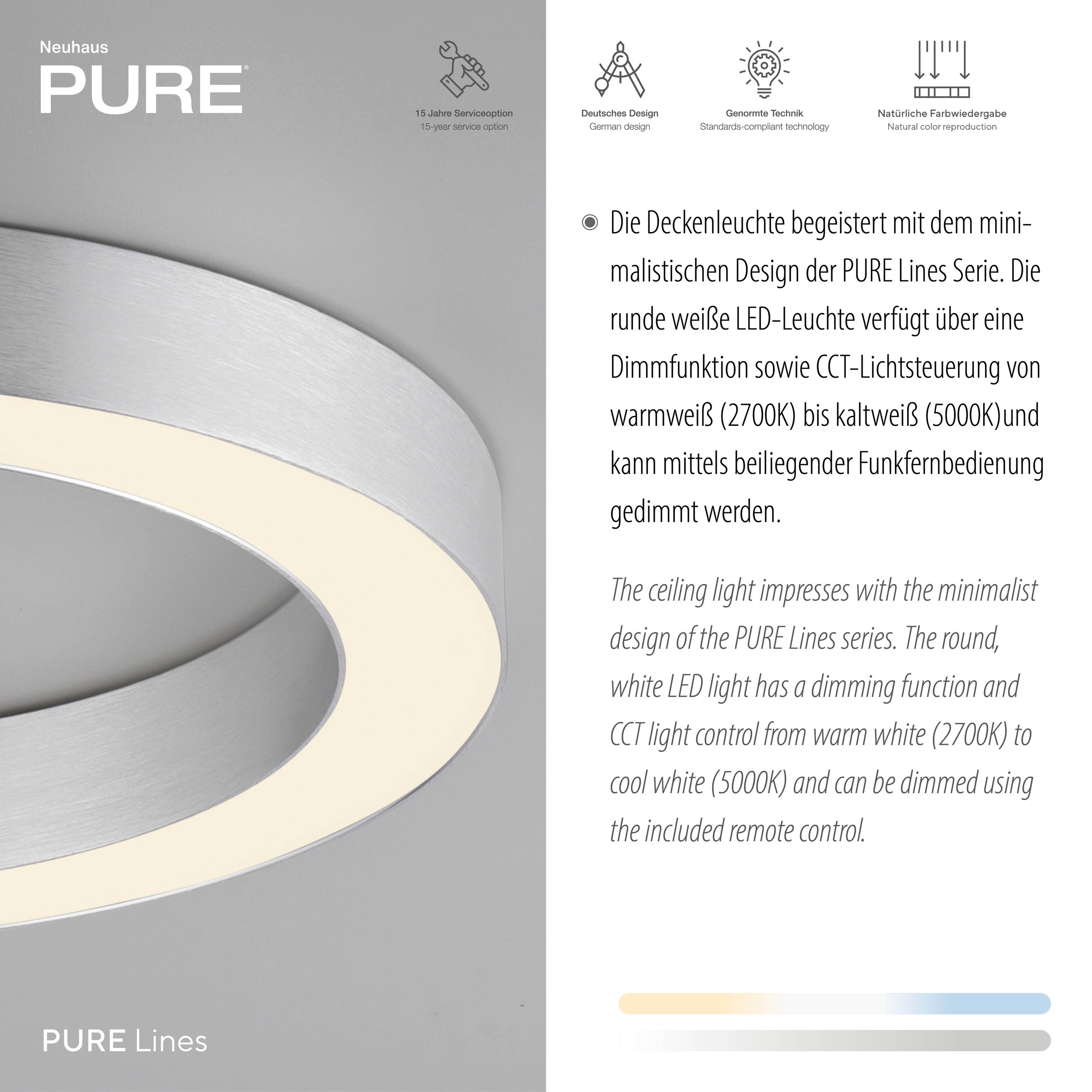 Neuhaus PURE LED Deckenleuchte »PURE Lines Round« LED-Board 1 Stk. warmweiß - kaltweiß Stufenlos dimmbar über Fernbedienung, CCT