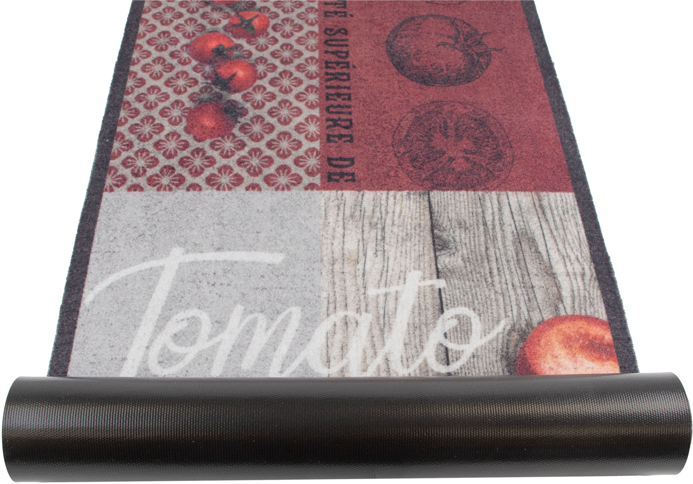 Küchenläufer "TOMATO, Made in Belgium", rot, B:50cm H:6,5mm L:150cm, Polyamid, PRIMAFLOR-IDEEN IN TEXTIL, Teppiche, Motiv Tomaten, mit Schriftzug, rutschhemmend, waschbar, Küche 3