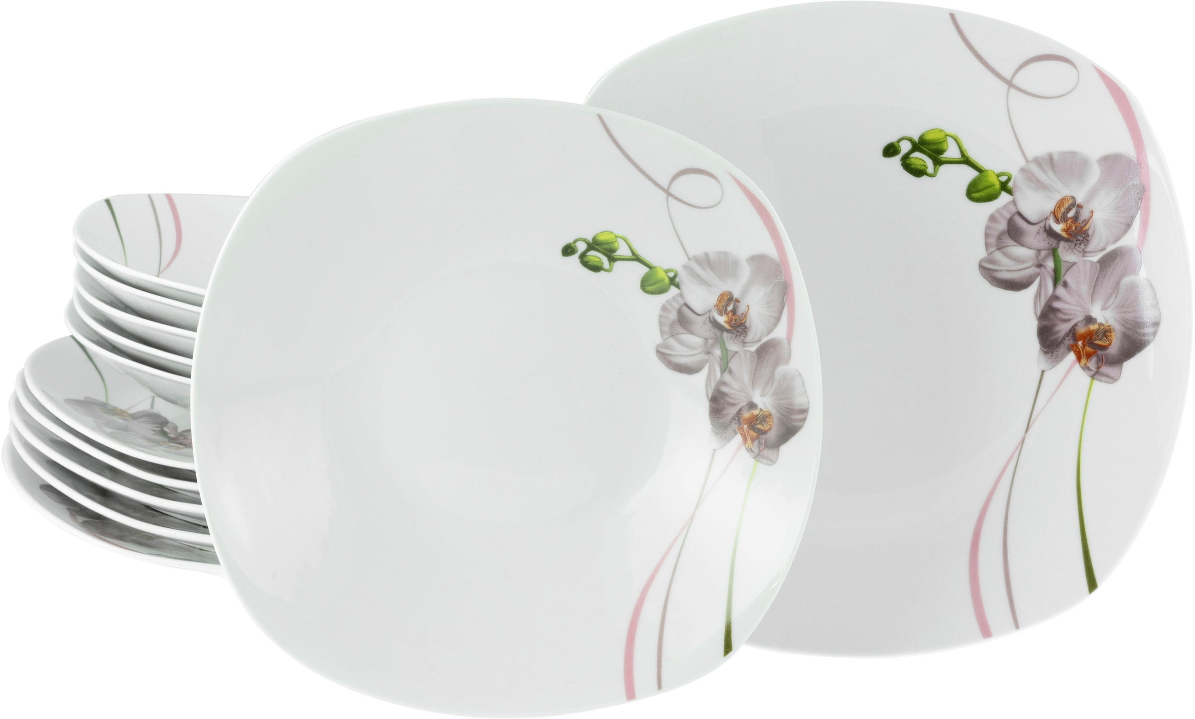 CreaTable Tafelservice »Square Orchidee, Tafel-Service 12-tlg«, (Set, 12 tlg.), Fotorealistische Darstellung