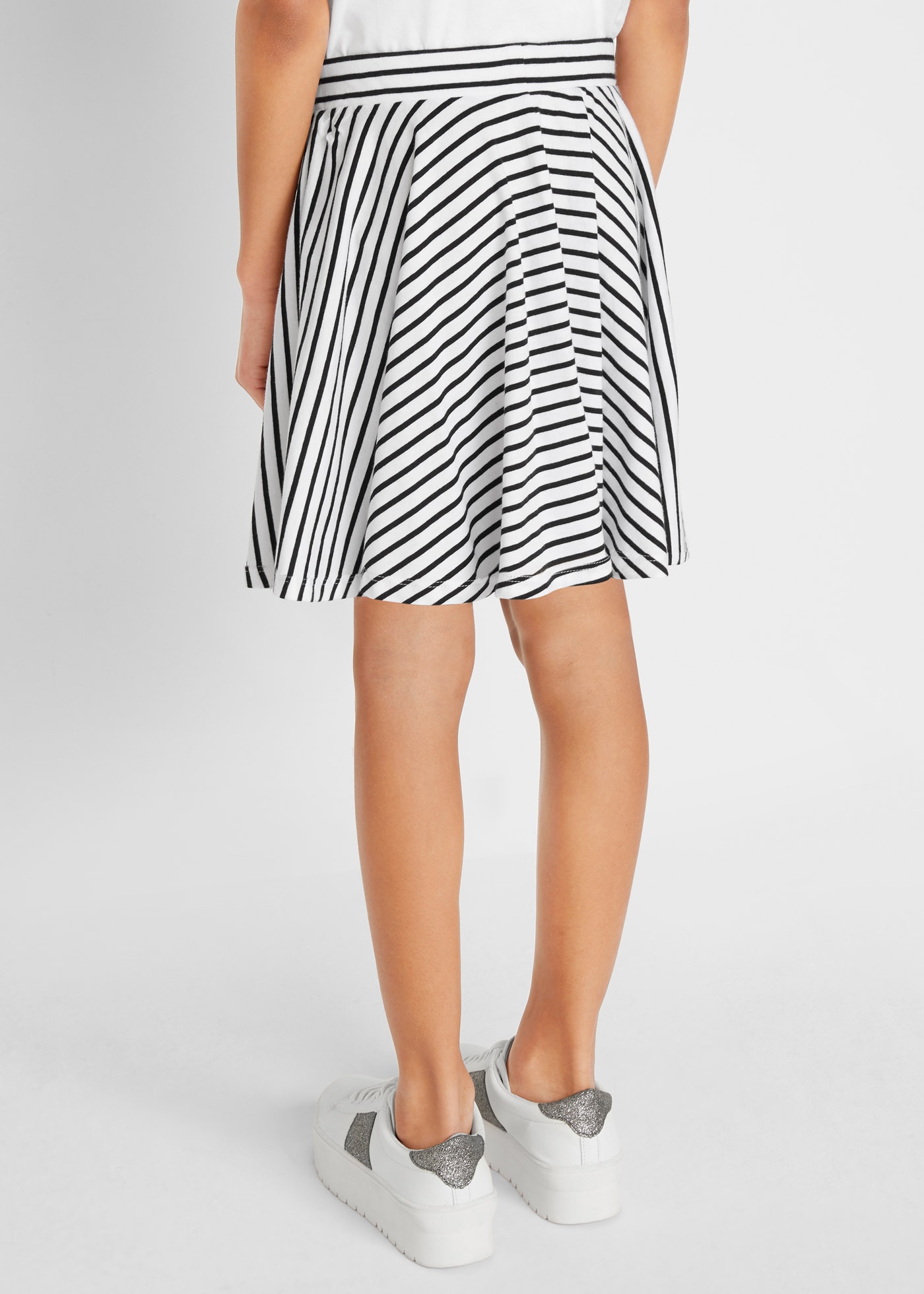 bonprix Jerseyrock Packung, 2 Stk. aus Jersey, kniefrei, ausgestellte Form, gestreift und uni