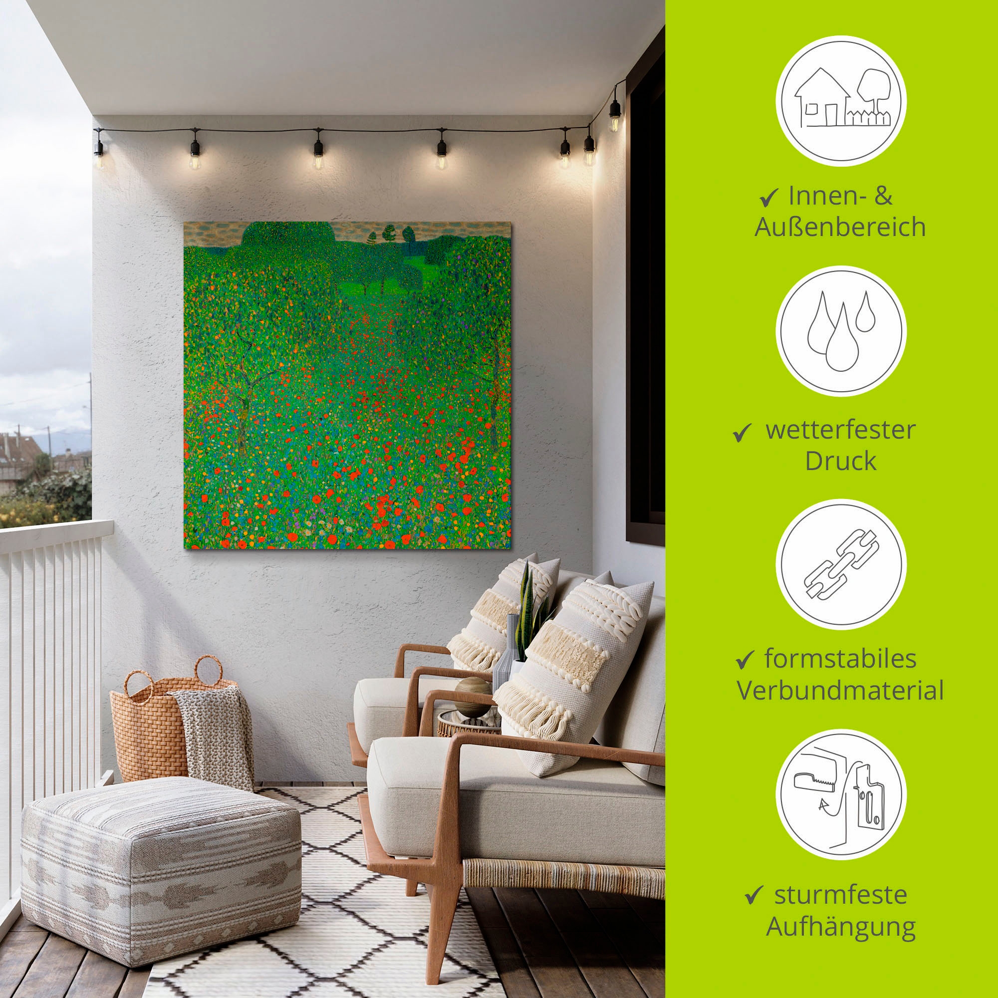 Artland Alu-Dibond-Druck »Feld mit Mohn« Blumen 1 Stk. tlg. für Innen- und Außenbereich geeignet, Outdoorbild