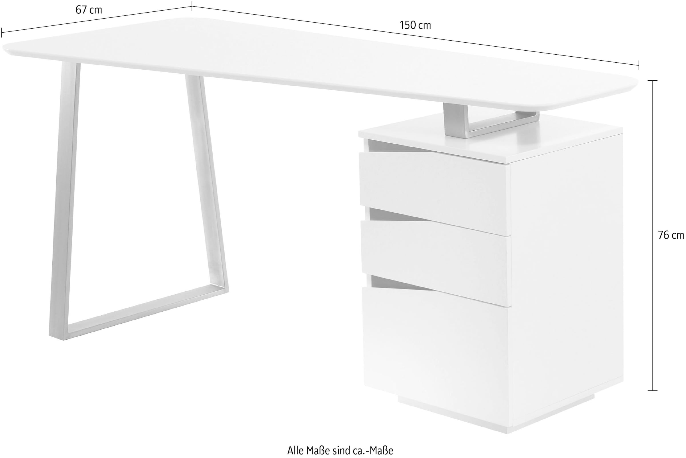 MCA furniture Schreibtisch »Tori«, weiß matt lackiert, mit 3 Schubladen, Breite 150 cm