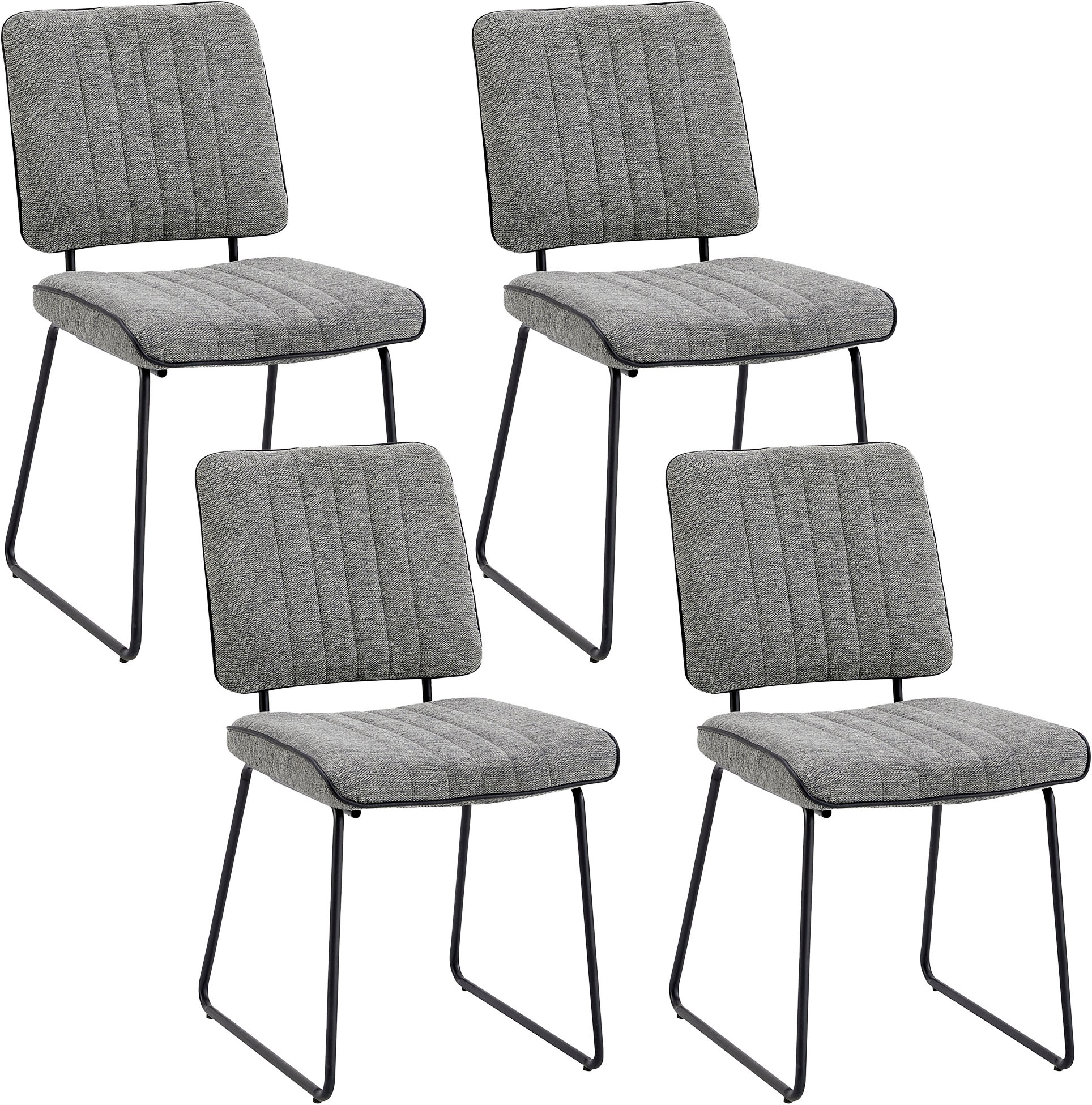 Kufenstuhl BYLIVING, B:45cm H:83cm T:61cm, grau, Metall, Polyester, Stoff, Stühle, "Liam 4er-Set", moderner Stuhl im praktischen 4er-Set mit