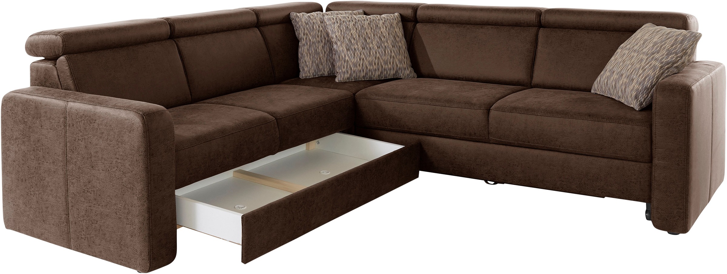 sit&more Ecksofa »Bologna L-Form«, Kopfteilverstellung, wahlweise mit Bettfunktion und Schubkasten