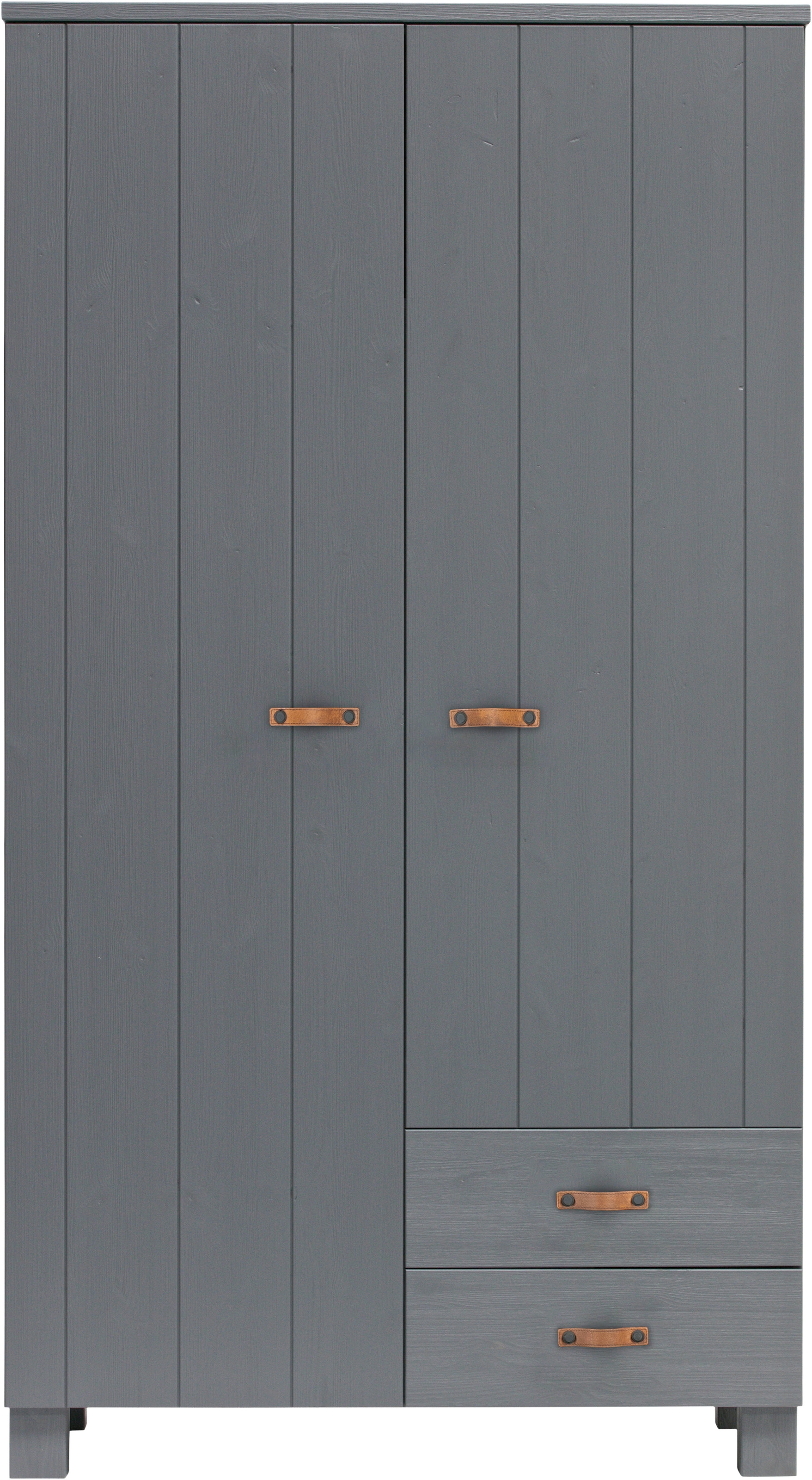 WOOOD Kleiderschrank "Dennis mit gebürsteter Oberfläche und Schubladen (2-türig)" FSC Massivkiefer, gebürstet, Hang- und Legbereich mit Schubladen