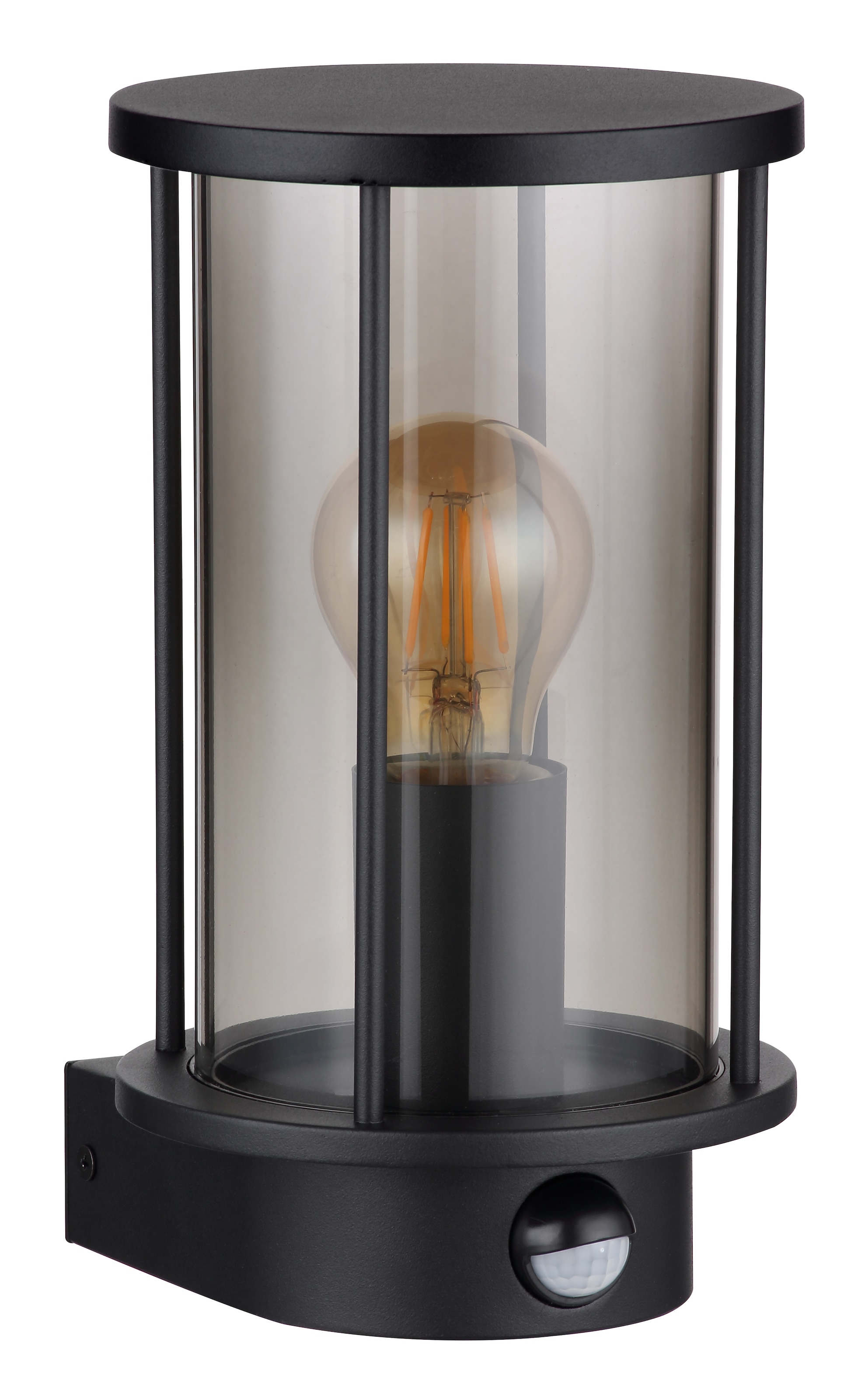 GLOBO LIGHTING Außen-Wandleuchte »GRACEY« E27 1 Stk. Außenleuchte Edelstahl Schwarz, Rauchglas, Sensor, IP54