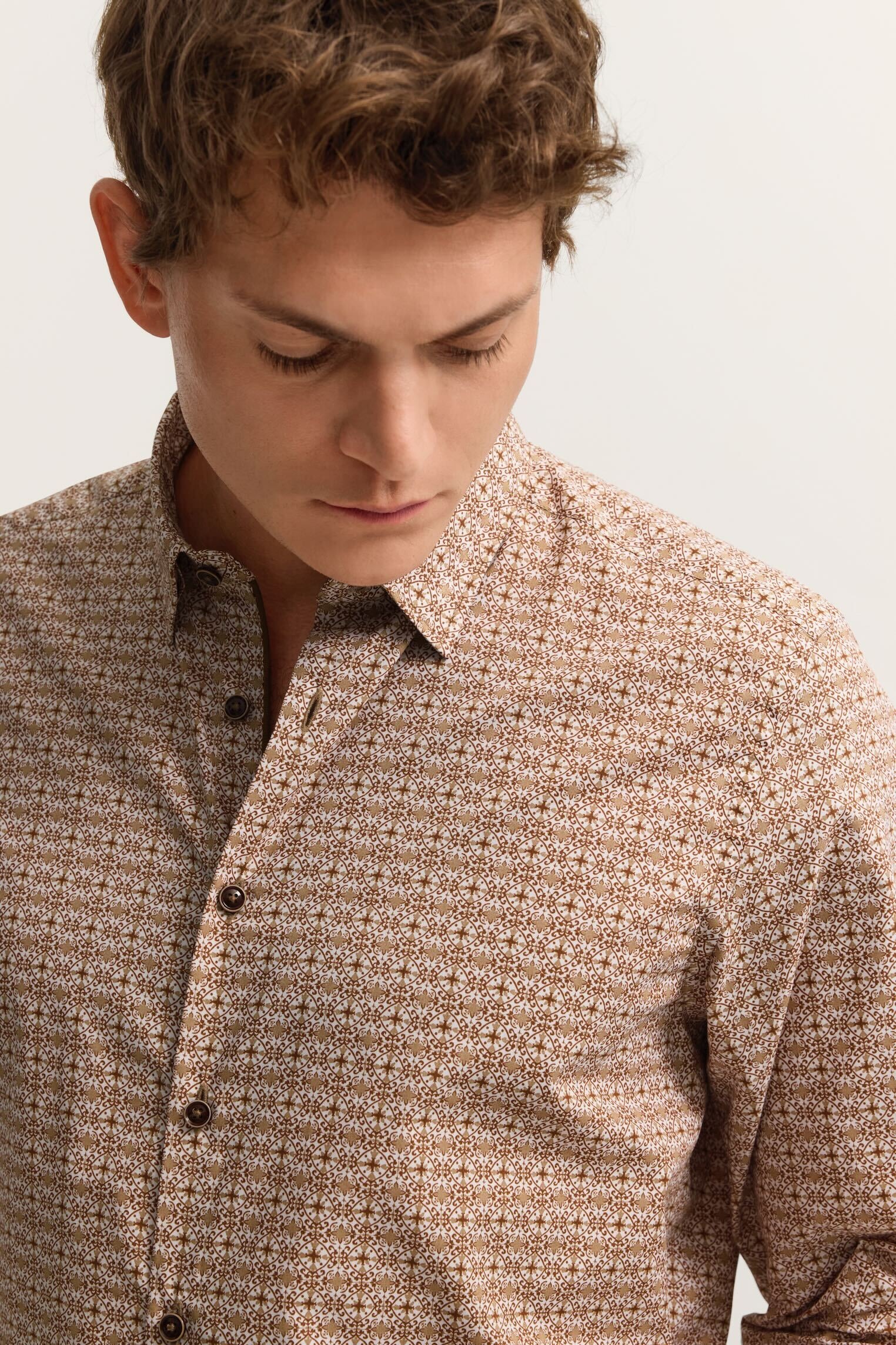 Businesshemd BUGATTI "Modern Fit", Herren, Gr. M, Normalgrößen, 70, braun, Canvas, 100% Baumwolle, bedruckt, normal, Hemden, mit Under-Button-Down Kragen 3