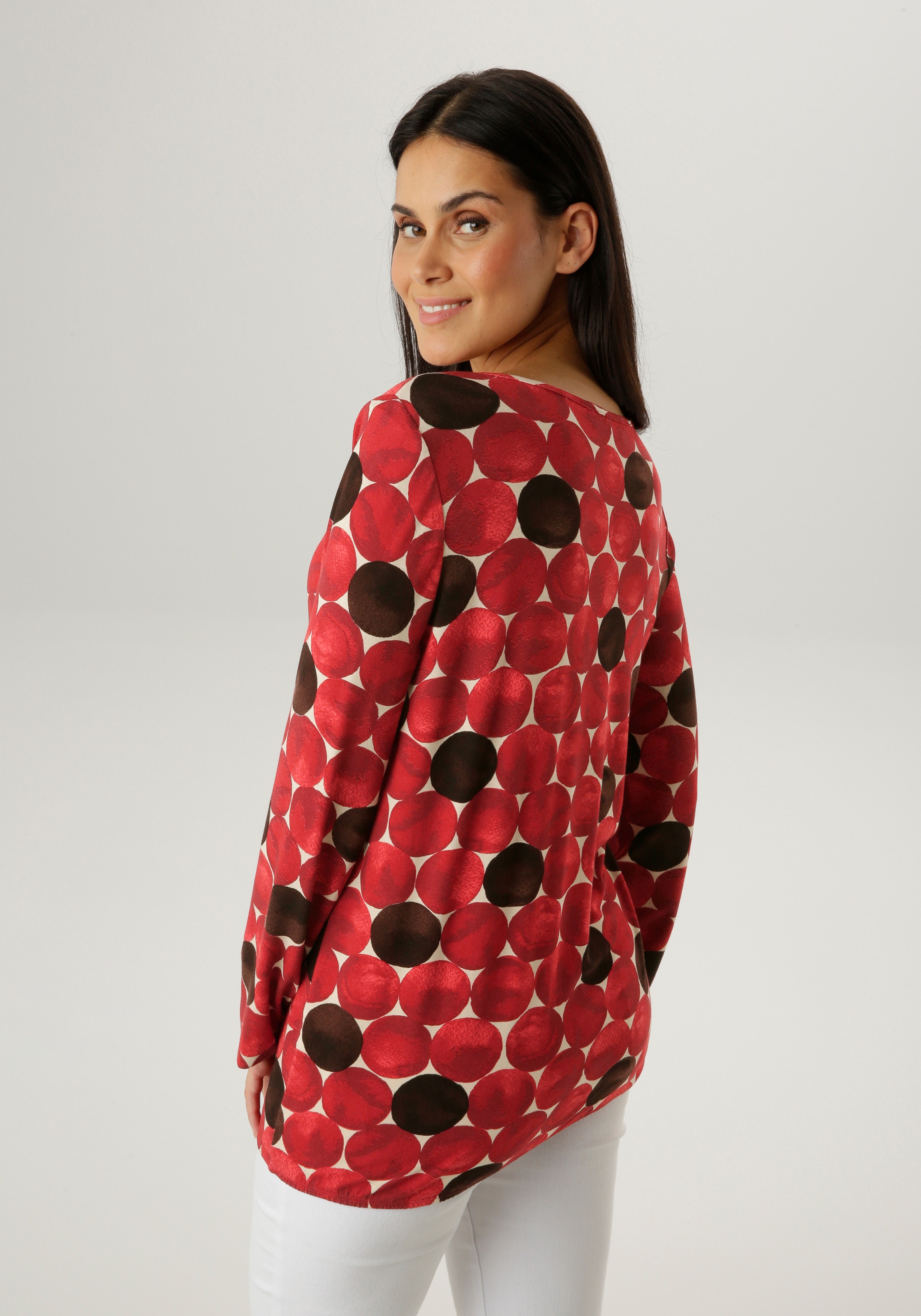 Aniston SELECTED Langarmshirt mit Cut-out und großflächigen Kreis-Druck - N günstig online kaufen