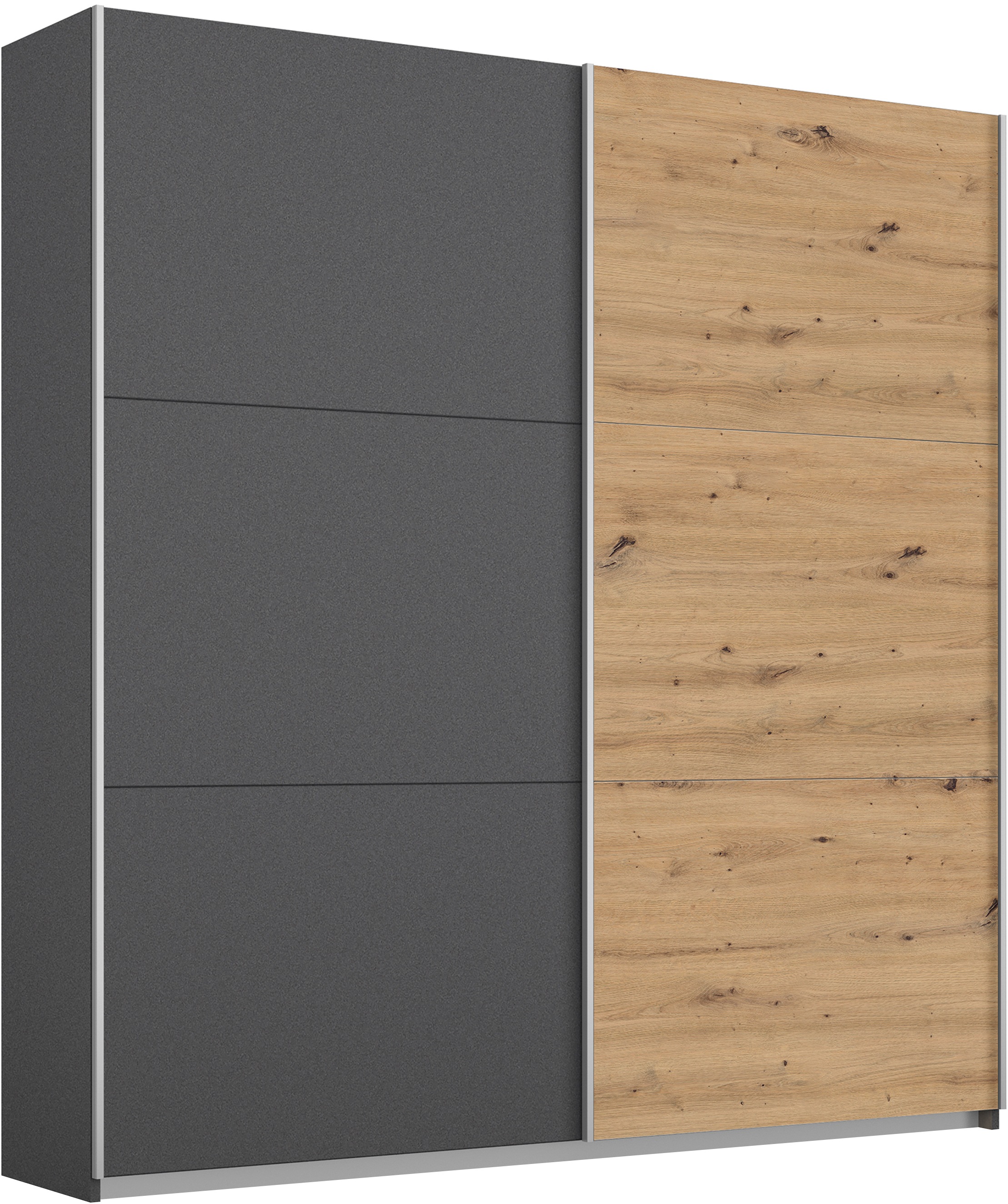 rauch Schwebetürenschrank "AURELIO Kleiderschrank Garderobe" 3 Ausstattungen BASIC/CLASSIC/PREMIUM (inkl. SOFT-CLOSE-FUNKTION), 3 verschiedene Ausstattungsvarianten Griffe aus Metall MADE IN GERMANY