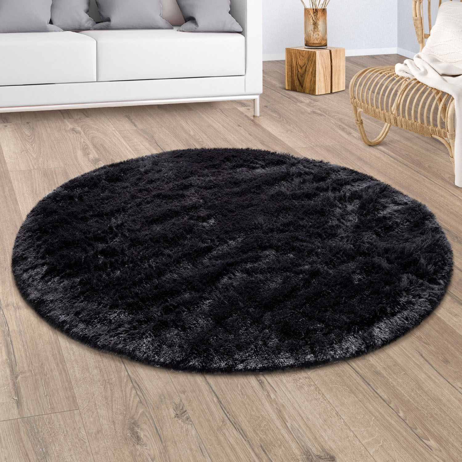 Paco Home Hochflor-Teppich "Silky 591" rund 37 mm Höhe Uni-Farben, besonders weich und kuschelig, Wohnzimmer