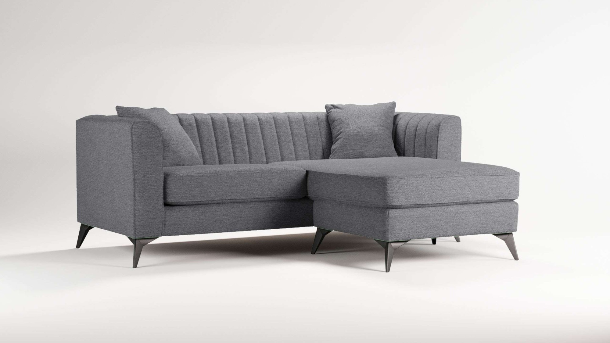 Places of Style Ecksofa »MATTHEW L-Form ideal für kleine Räume, Maße B/T/H: 201/162/74 cm«, elegantes Designsofa, feine Steppung im Rücken, incl. Zierkissen