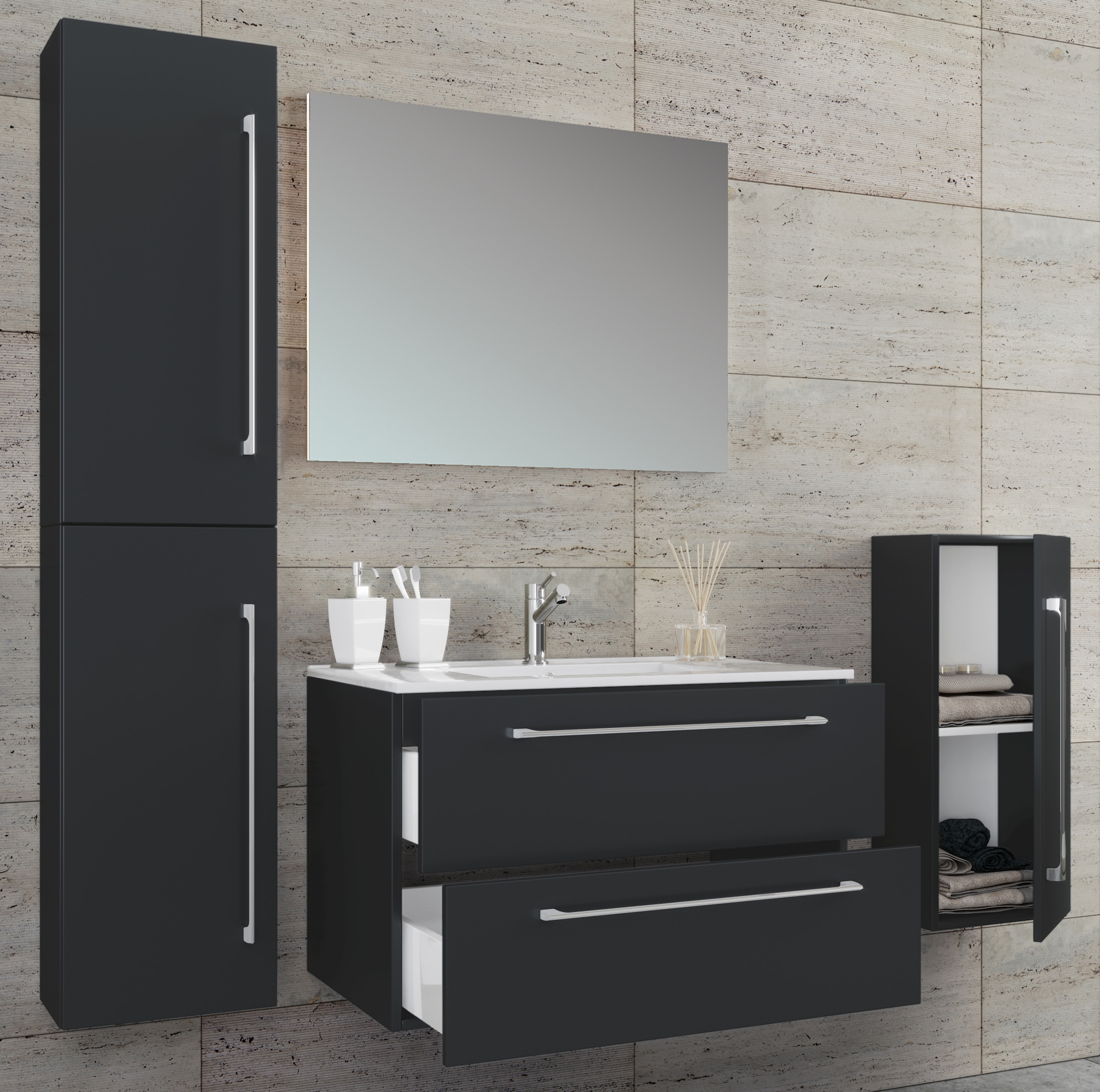 VCM Waschtisch »5-tlg. Waschplatz Waschtisch Badinos Schublade SP« 5 Stk. tlg.