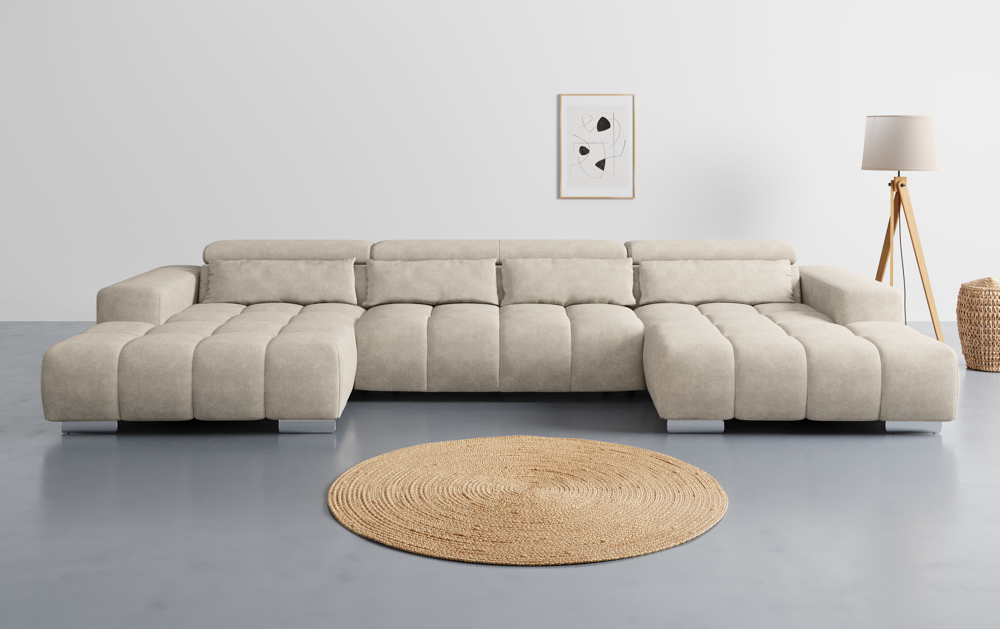 COTTA Wohnlandschaft "Orion U-Form, B: 400 cm" Kopfteilverstellung & 4 Kissen, optional elektr. Sitztiefenverstellung