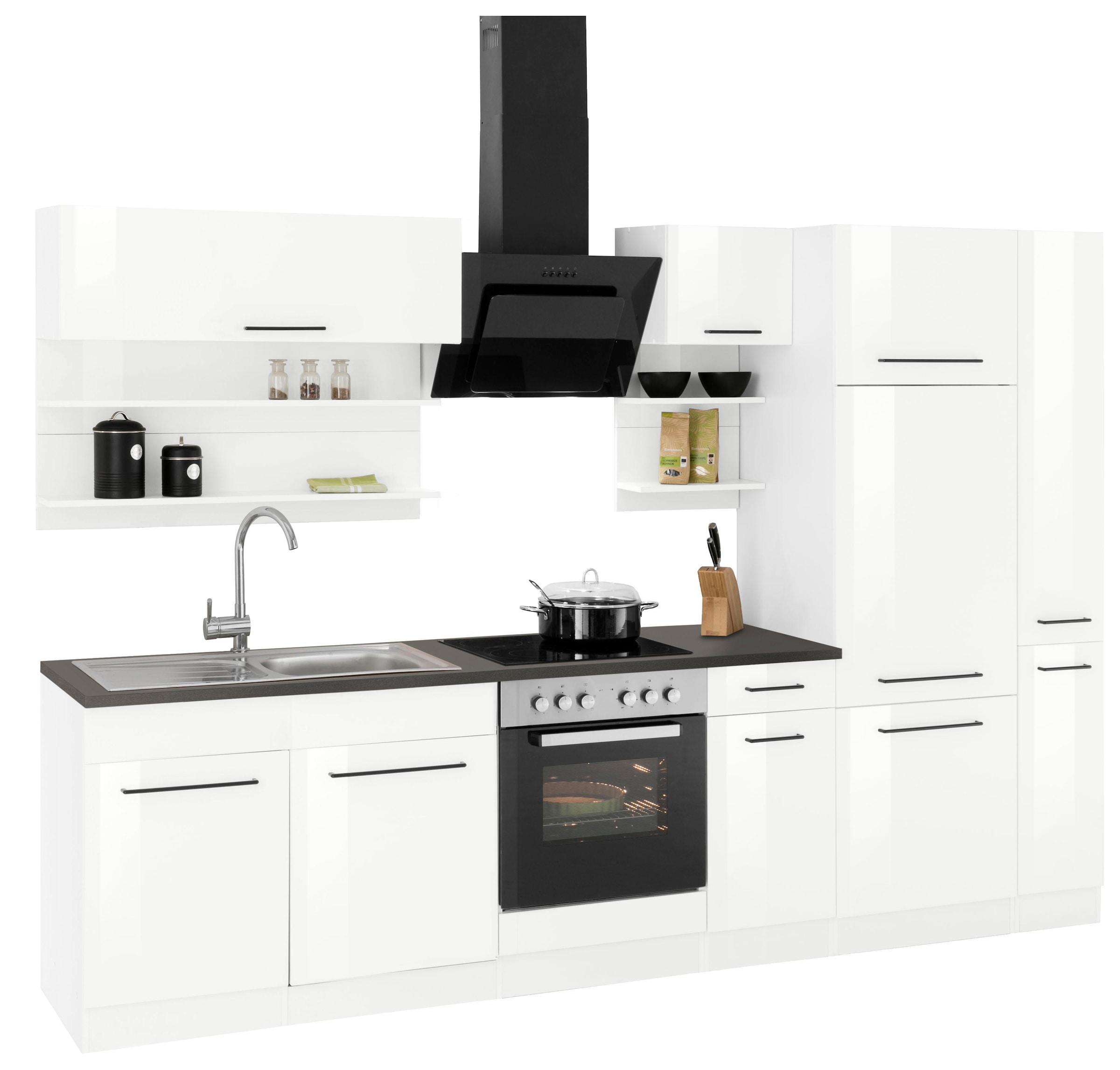 KOCHSTATION Küchenzeile »KS-Tulsa«, ohne E-Geräte, Breite 300 cm, schwarze Metallgriffe, MDF Fronten