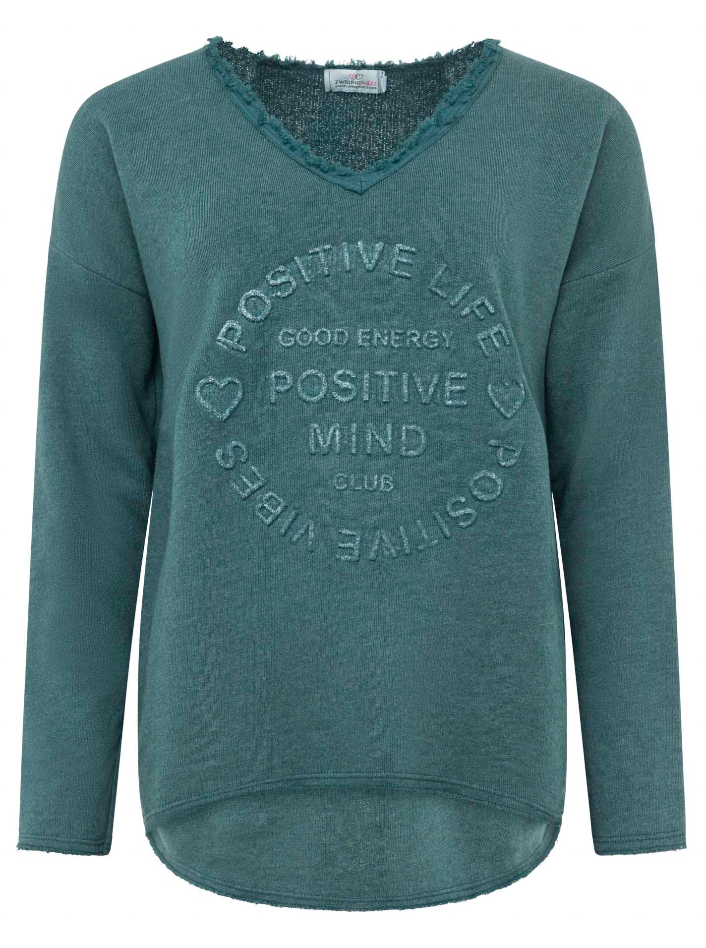 Zwillingsherz Sweatshirt »"Positive Mind"«, Mit V-Ausschnitt im Used Look und Stempeldruck