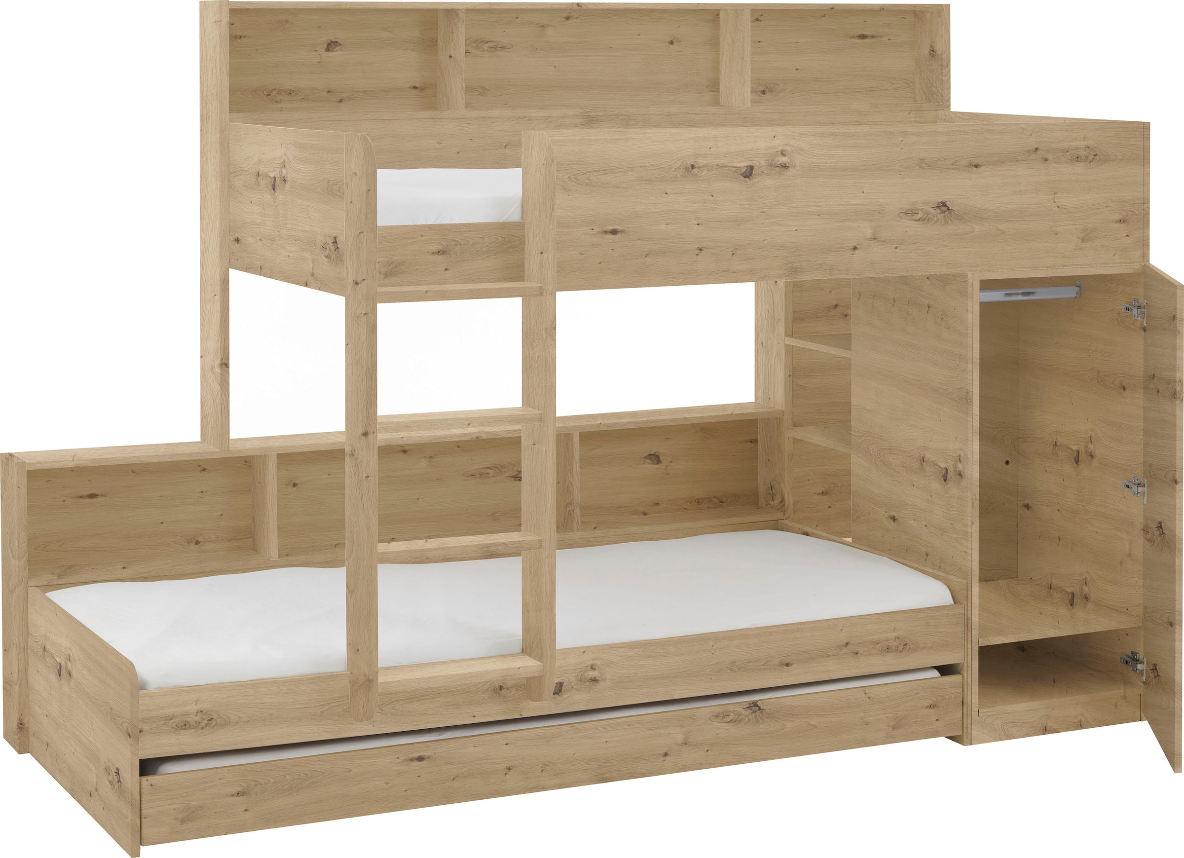 Relita Etagenbett »Sina«, mit 2 Schlafgelegenheiten, Kleiderschrank und Regalablagen