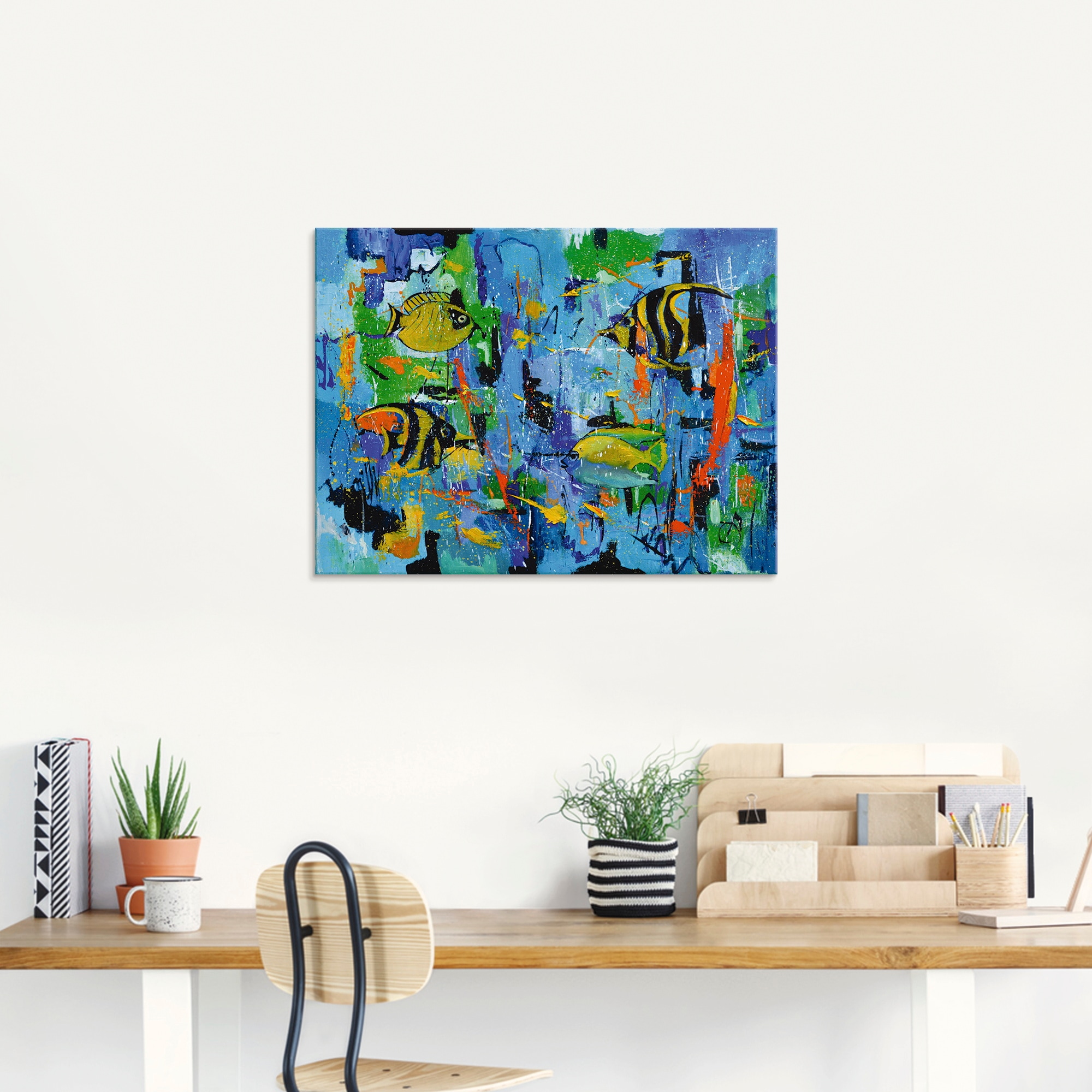 Artland Glasbild »Abstrakt Fische Blau«, Wassertiere, (1 St.), in verschiedenen Größen