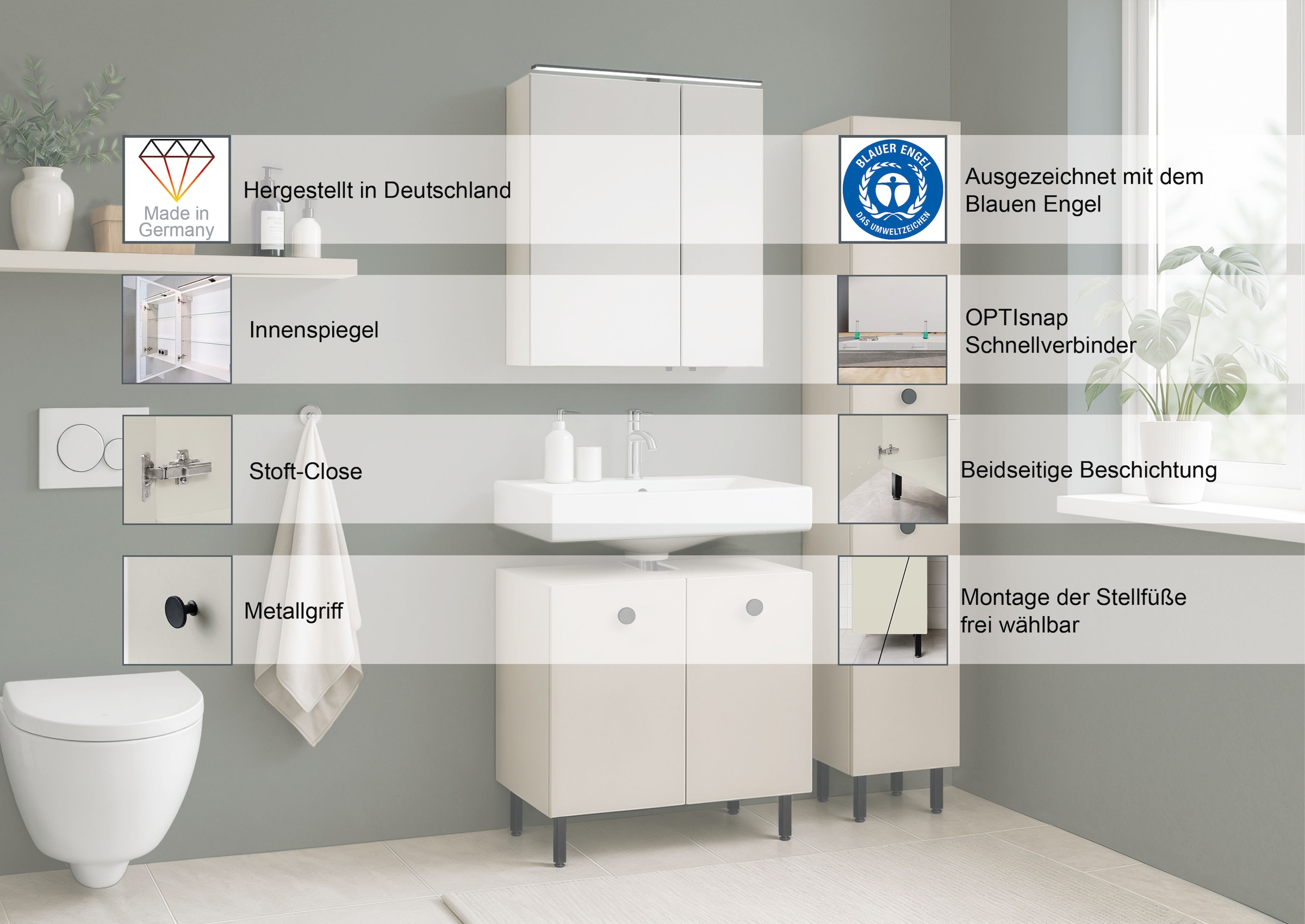 OPTIFIT Waschbeckenunterschrank »Riff« Breite 65 cm, schnelle Montage mit OPTIsnap
