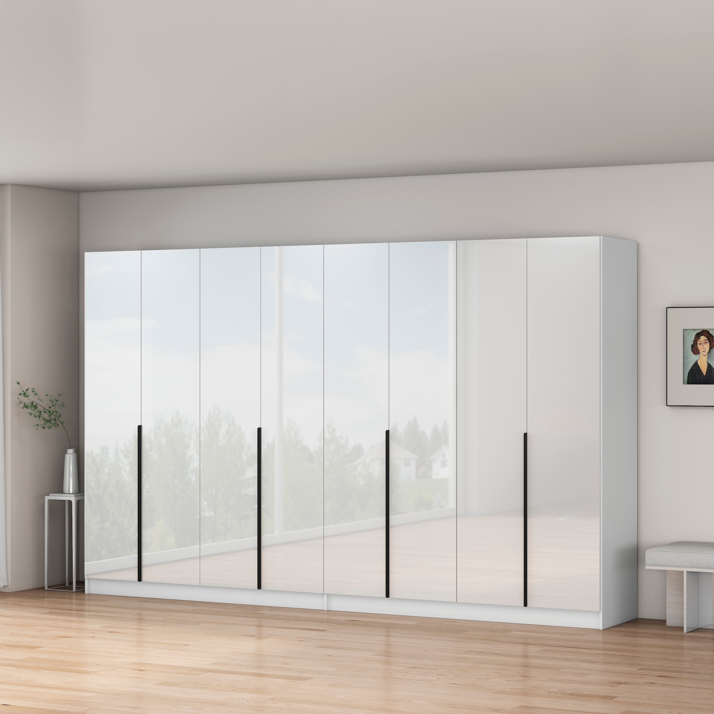 OTTO home Kleiderschrank »Annor Schlafzimmerschrank Breite 323 cm hochglanz Schrank Garderobe« Drehtürenschrank mit perfekter Innenausstattung - elegante Türgriffe
