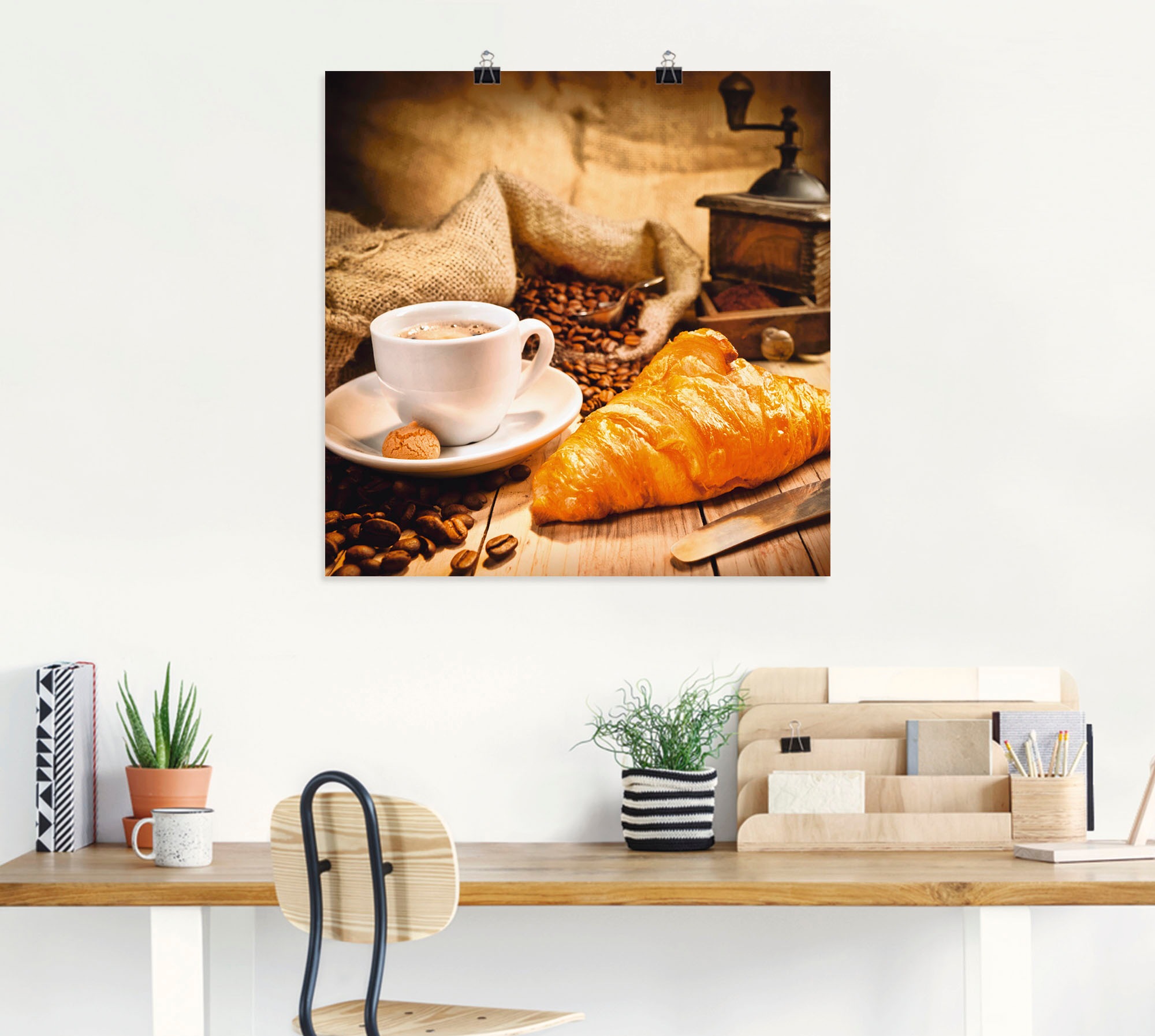 Artland Wandbild »Kaffeetasse mit Croissant«, Getränke, (1 St.), als Leinwandbild, Poster in verschied. Größen