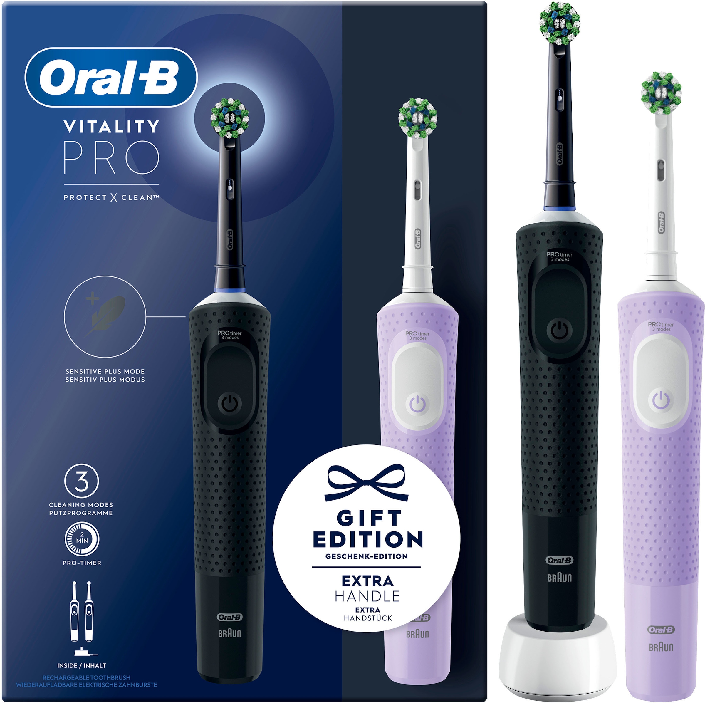 Oral B Elektrische Zahnbürste »Vitality Pro«, 2 St. Aufsteckbürsten, 3  Putzmodi, Doppelpack bestellen | BAUR
