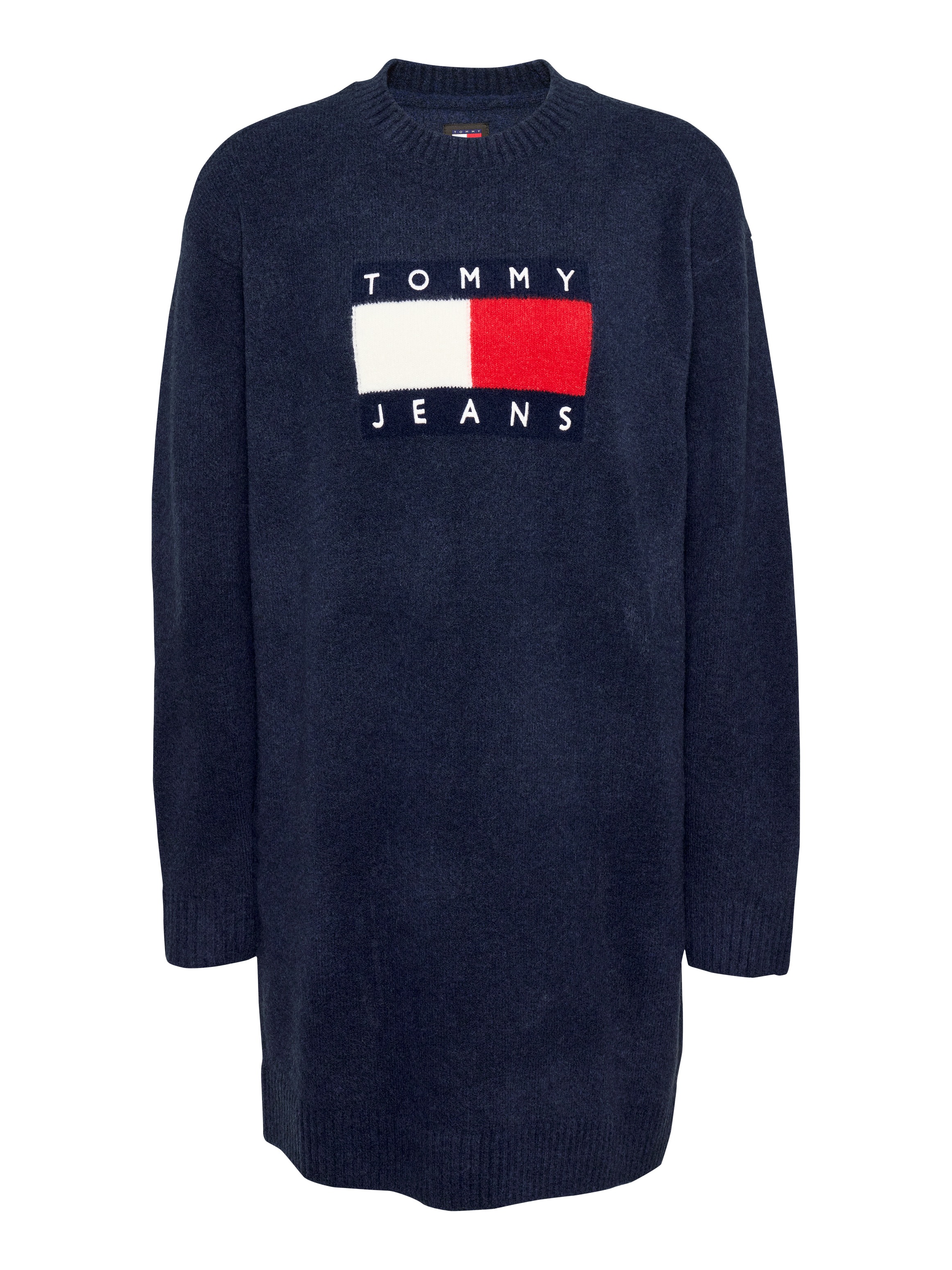 Tommy Jeans Curve Strickkleid »TJW MLNGE FLAG SWEATER DRESS EXT«, in Großen Größen, mit Wollanteil & Elasthan, Logo-Flag