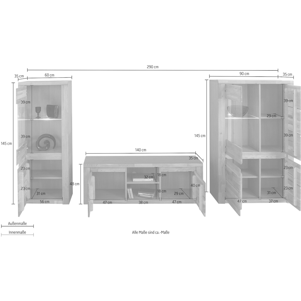 Home affaire Wohnwand »Burani«, (Set, 3 St.), teilmassives Holz