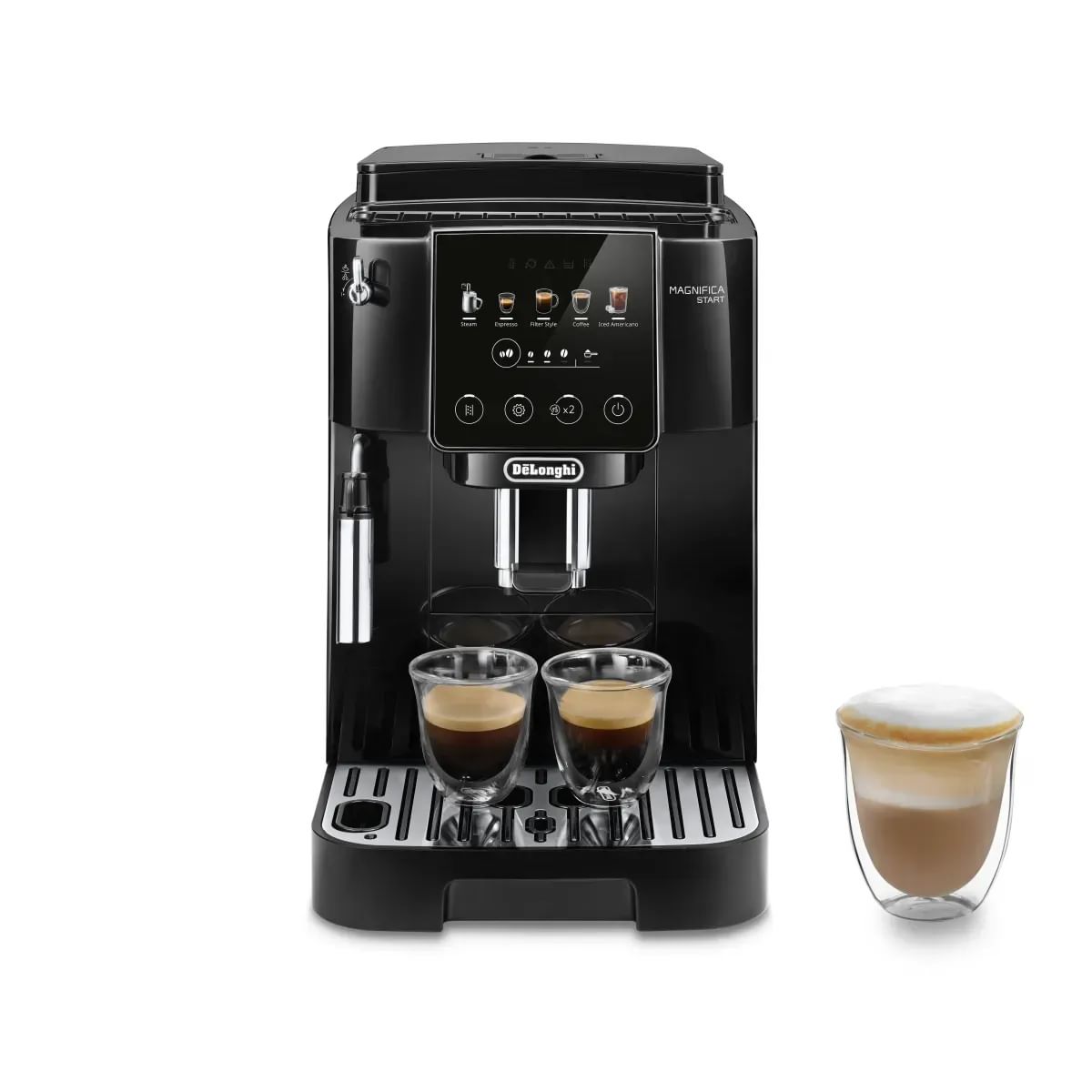 DeLonghi Kaffeevollautomat "Magnifica Start Pop ECAM220.51.B - 5 Rezepte, Milchschaumdüse, schwarz" Intuitives Touch Bedienfeld, Iced Americano, einstellbares Aroma