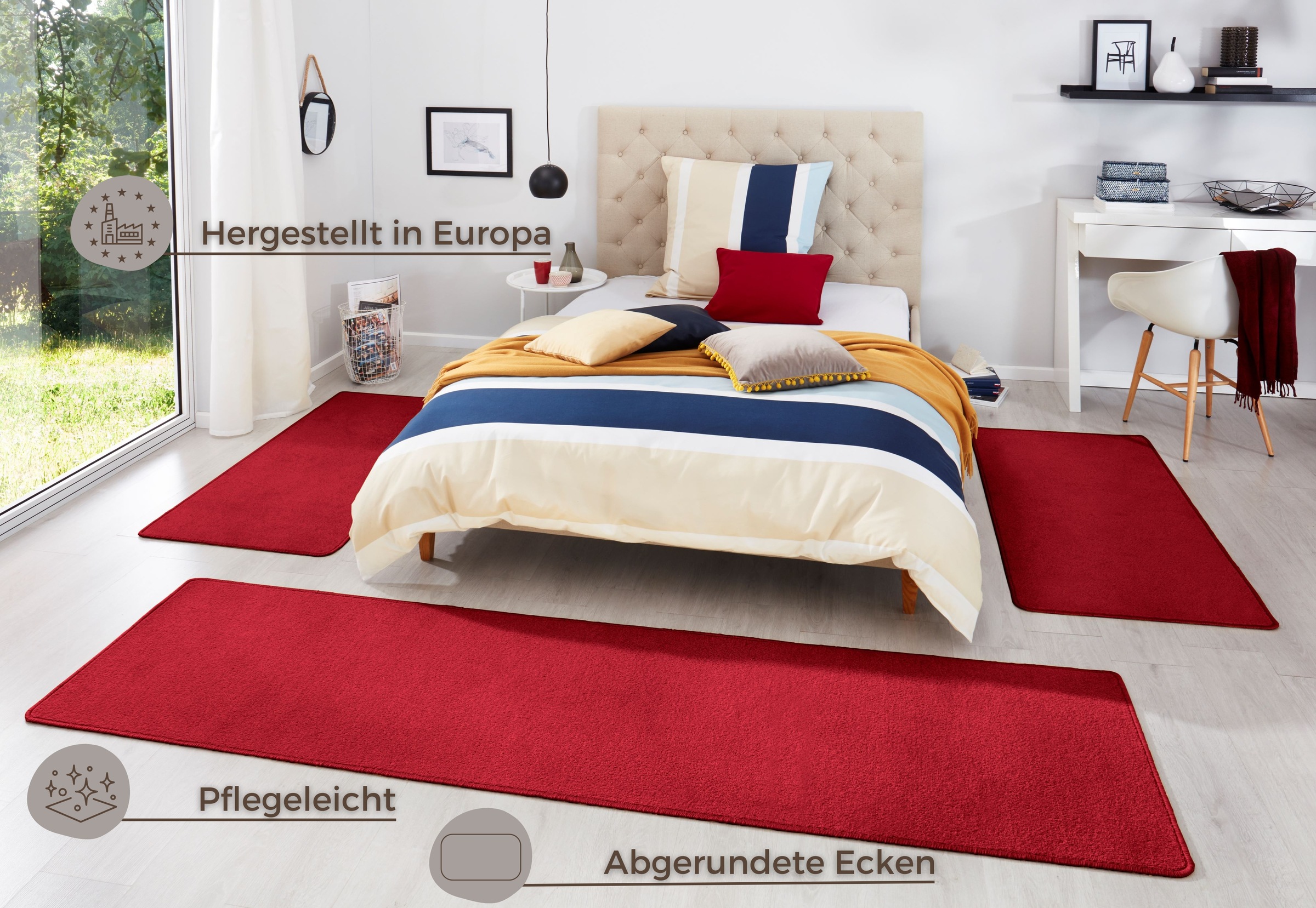 Thumbnail - HANSE Home Bettumrandung "Fancy", (3 tlg.), Unifarben, Bettvorleger, 3-teiliges Läufer-Set fürs Schlafzimmer