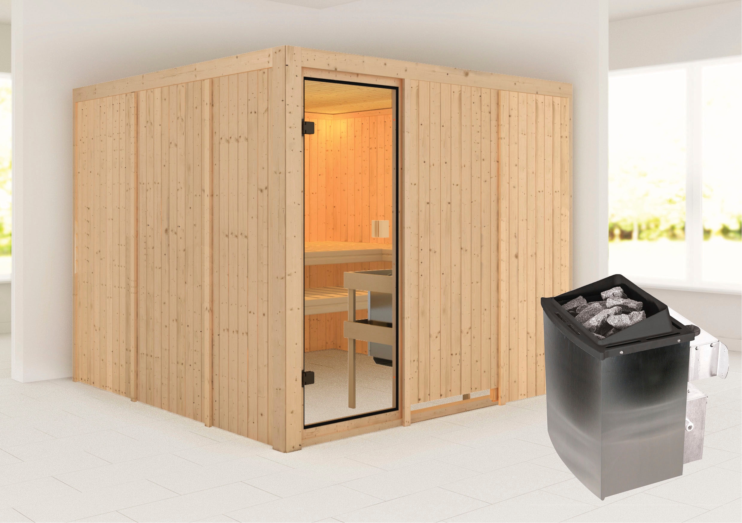 Karibu Sauna "Arvika" mit integrierter Mineralwolldämmung