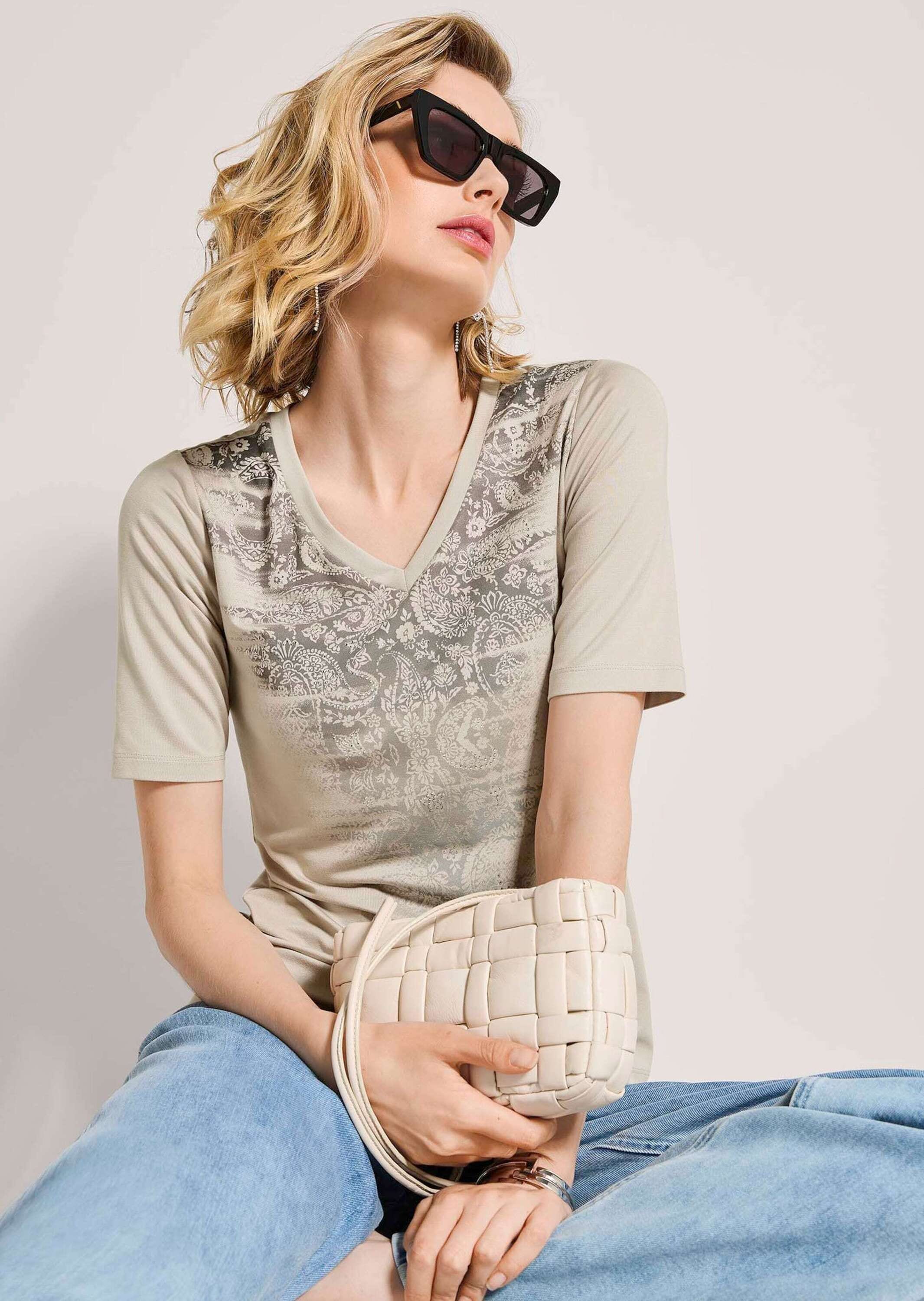 MADELEINE Kurzarmshirt »Shirt Printshirt mit Strass« Strass-Applikationen