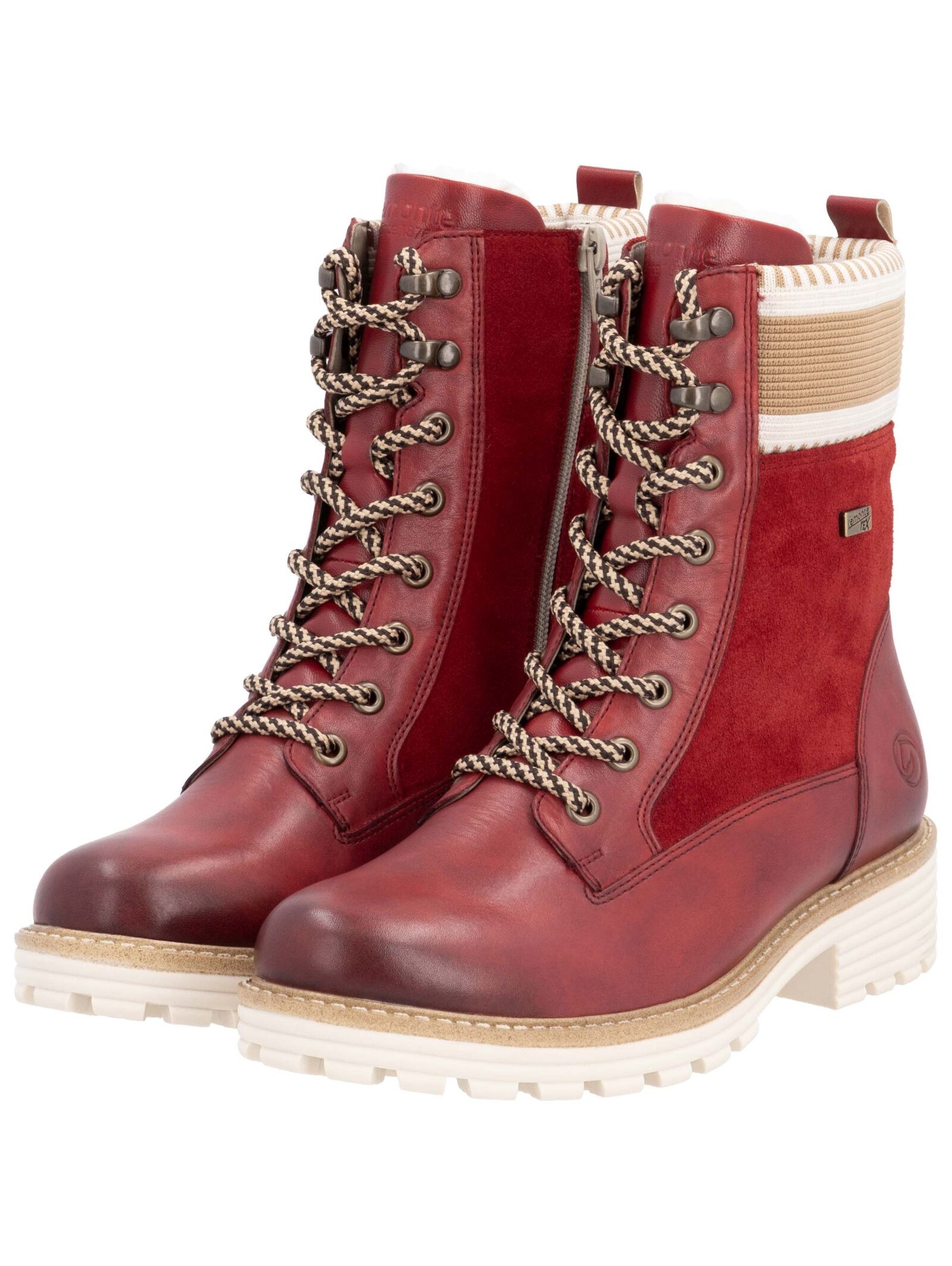 Schnürstiefelette REMONTE "Remonte Stiefelette Leder", Damen, Gr. 37, beige (rot, beige), Leder, Schuhe Schnürstiefelette 3