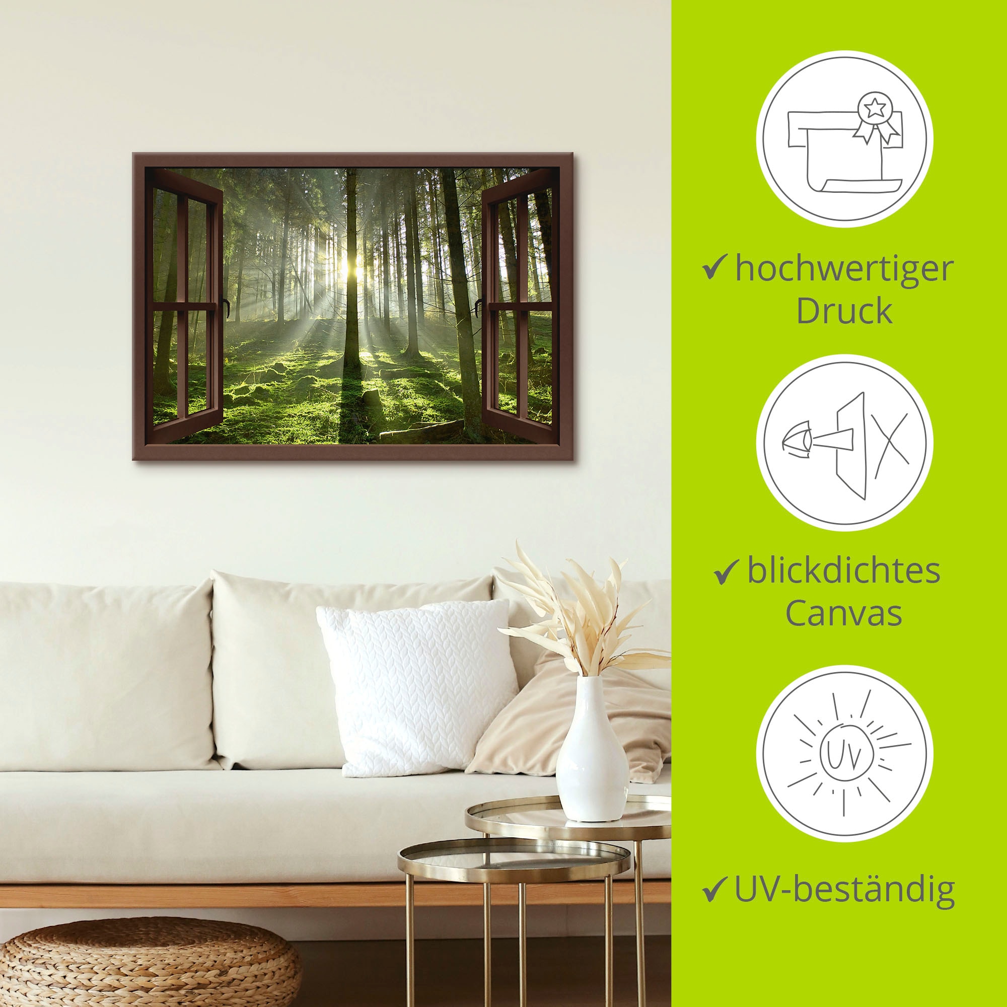 Artland Leinwandbild »Fensterblick - Wald im Gegenlicht, braun«, Fensterblick, (1 St.), auf Keilrahmen gespannt