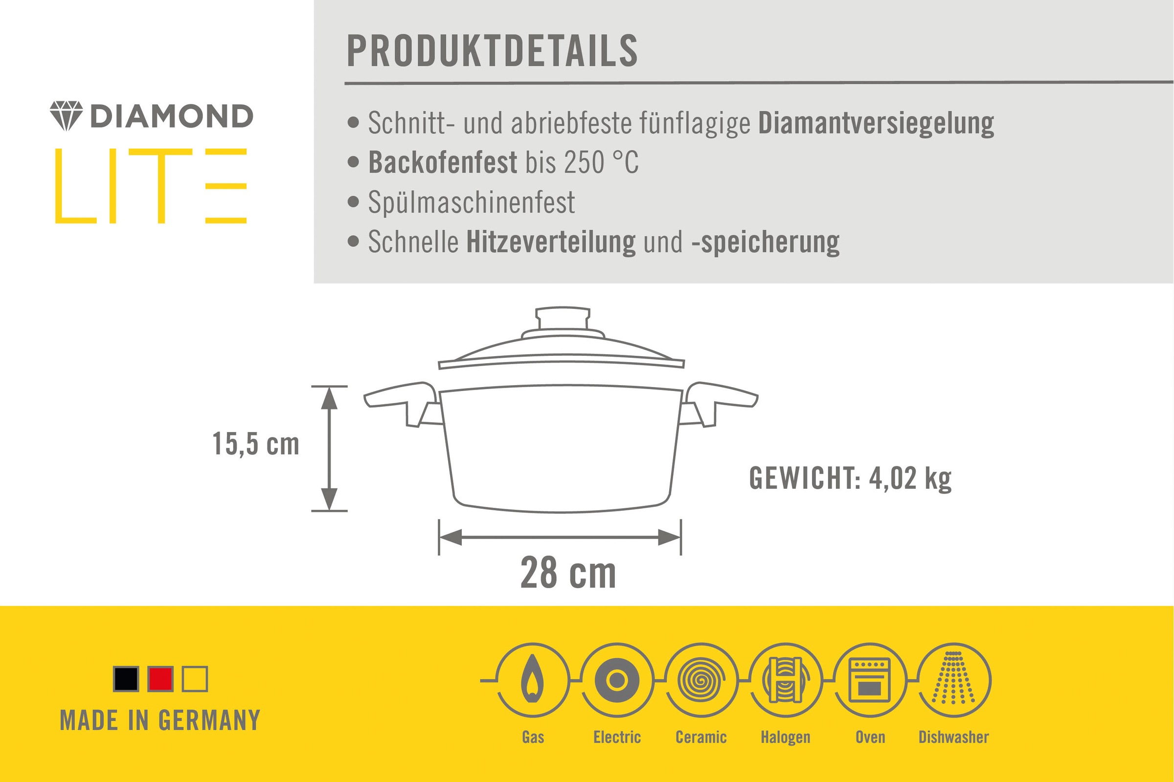 WOLL MADE IN GERMANY Kochtopf »DiamondLite«, Aluminiumguss, (1 tlg.), ohne Induktion, Made in Germany