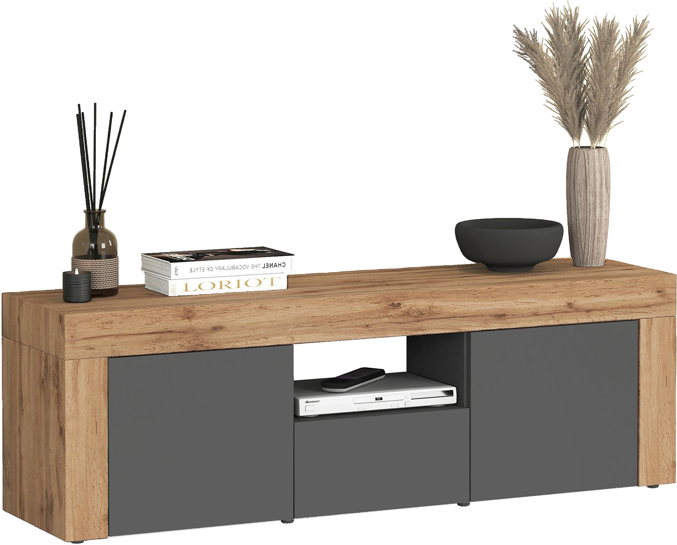 INOSIGN Lowboard »CHRONOS Breite 155 cm mit 2 Türen, 1 Schublade,1 offenes Fach«, (1 St.), TV-Board, Sideboard niedrig, Grifflos mit Push to Open 'Made in Italy'