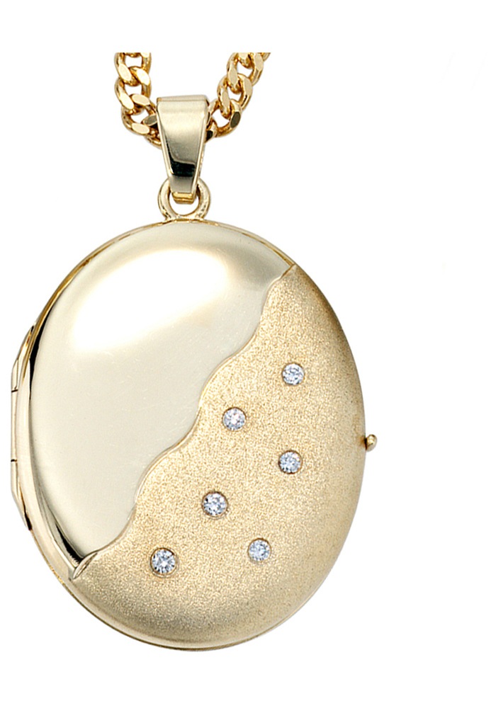 JOBO Medallionanhänger »Anhänger Medaillon oval«, 585 Gold mit 6 Diamanten