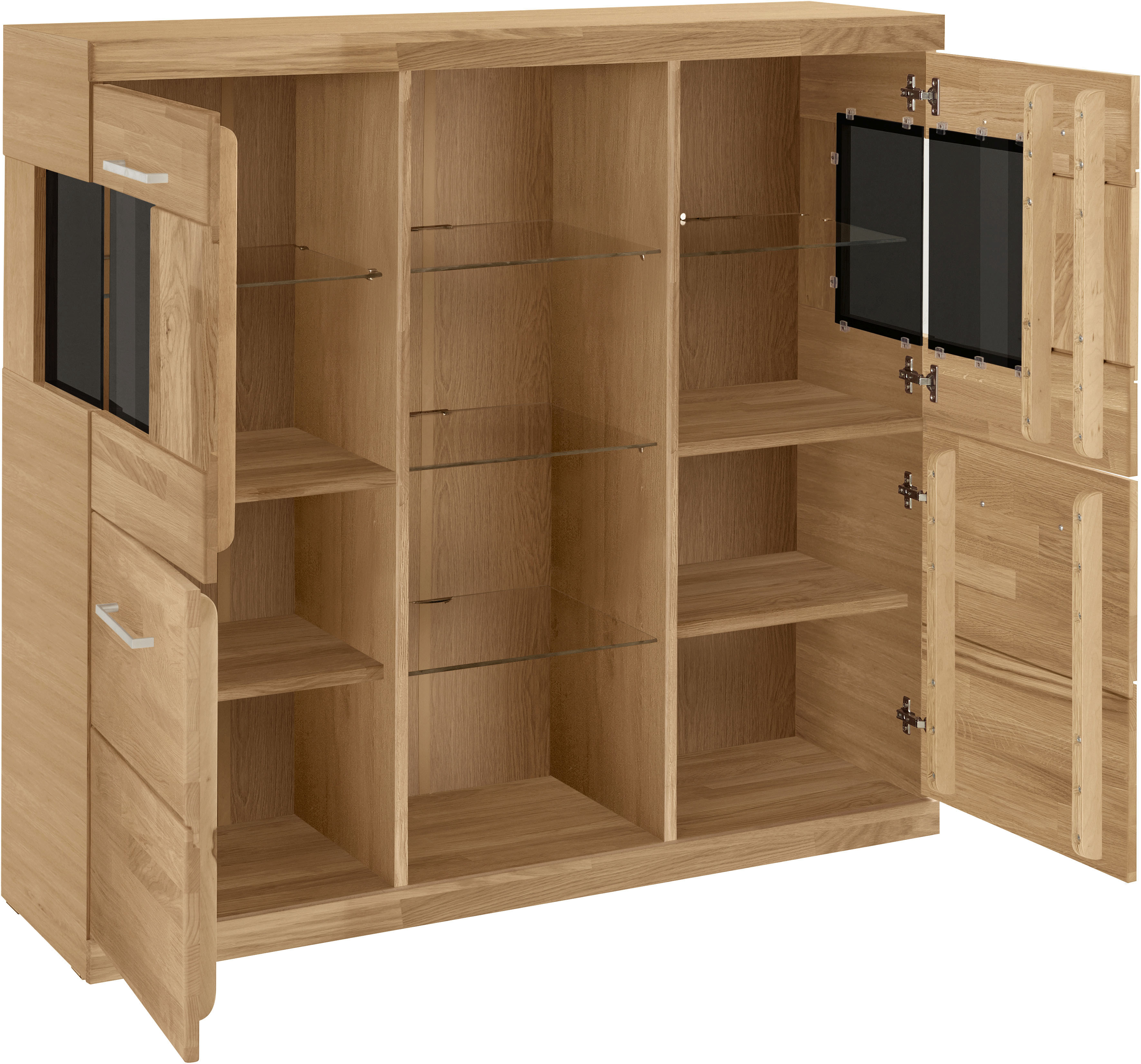 Thumbnail - Home affaire Highboard "Ribe,120cm breit,112cm hoch,Oberplatte massiv,12 Fächer", Holz massiv, Holzwerkstoff, Metall Gri...