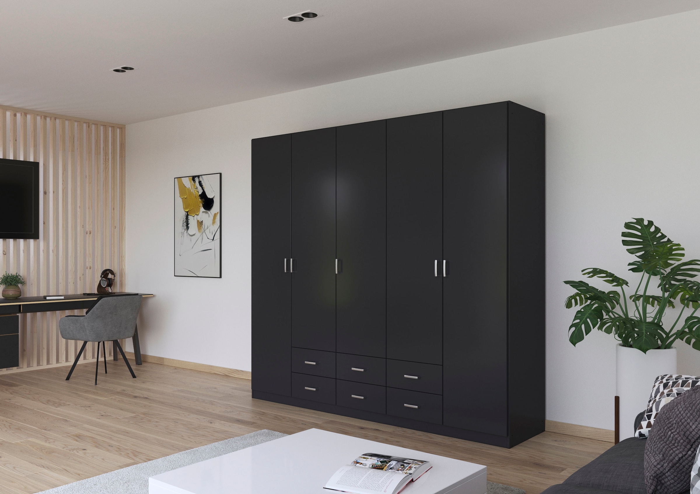 rauch Drehtürenschrank "Kleiderschrank Garderobe GAMMA Breiten 226 cm" in 3 Ausstattungen BASIC/CLASSIC/PREMIUM (inkl. SOFT-CLOSE-Funktion), mit Schubladen, verschiedene Griff-Varianten TOPSELLER MADE IN GERMANY