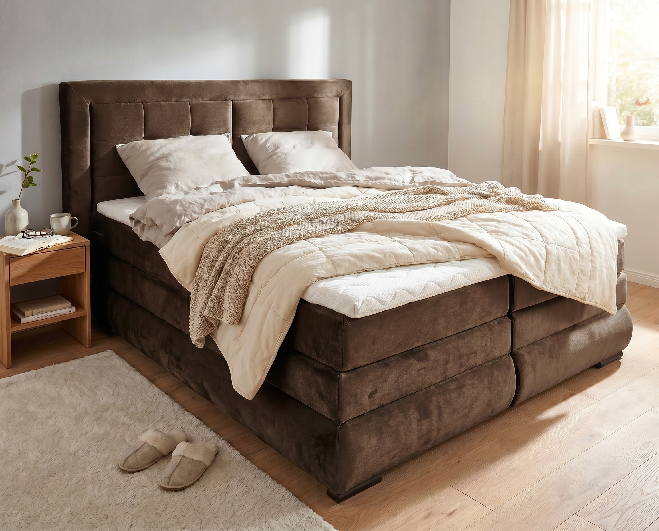 OTTO home "MIVVA mit Bettkasten, mit Taschenfederkernmatratze H3, H3/H4 mix, H4" mit Kaltschaum- oder Visco-Topper (bei H4), Komfortliegehöhe 67cm