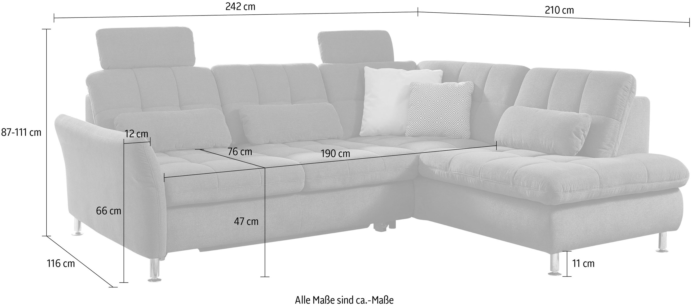 Die PlanBar Ecksofa »MP-IN20016 L-Form mit Kaltschaum-Polsterung«, wahlweise mit Kopfstützen und Bettfunktion, mit Kaltschaum-Polsterung