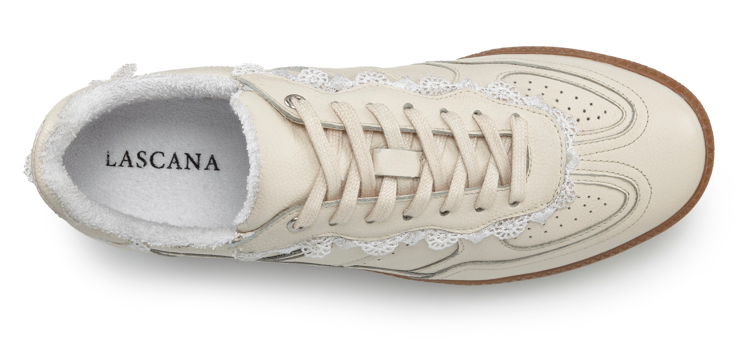 Sneaker LASCANA "Freizeitschuh, Halbschuh", Damen, Gr. 36, beige (creme), Obermaterial: 85% Rindsleder, 15% Textilmaterial. Decksohle: 100% Textilmaterial. Futter: 100% Textilmaterial. Laufsohle: 100% Synthetik, unifarben, Basic, Schuhe Sneaker, mit Leder 3