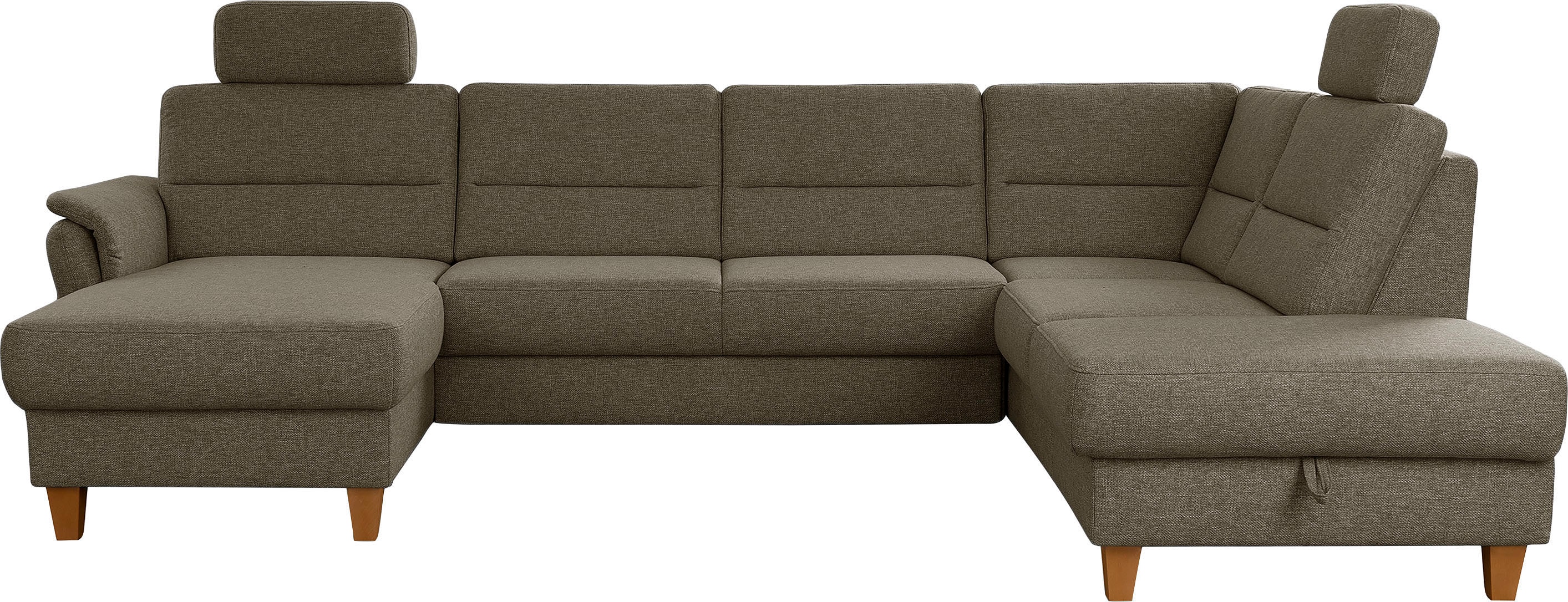 Home affaire Wohnlandschaft "Palmera U-Form, B: 308 cm, große Stoff + Leder Auswahl" optional Schlaffunktion & Bettkasten, Federkern, XXL-Wohnlandschaft