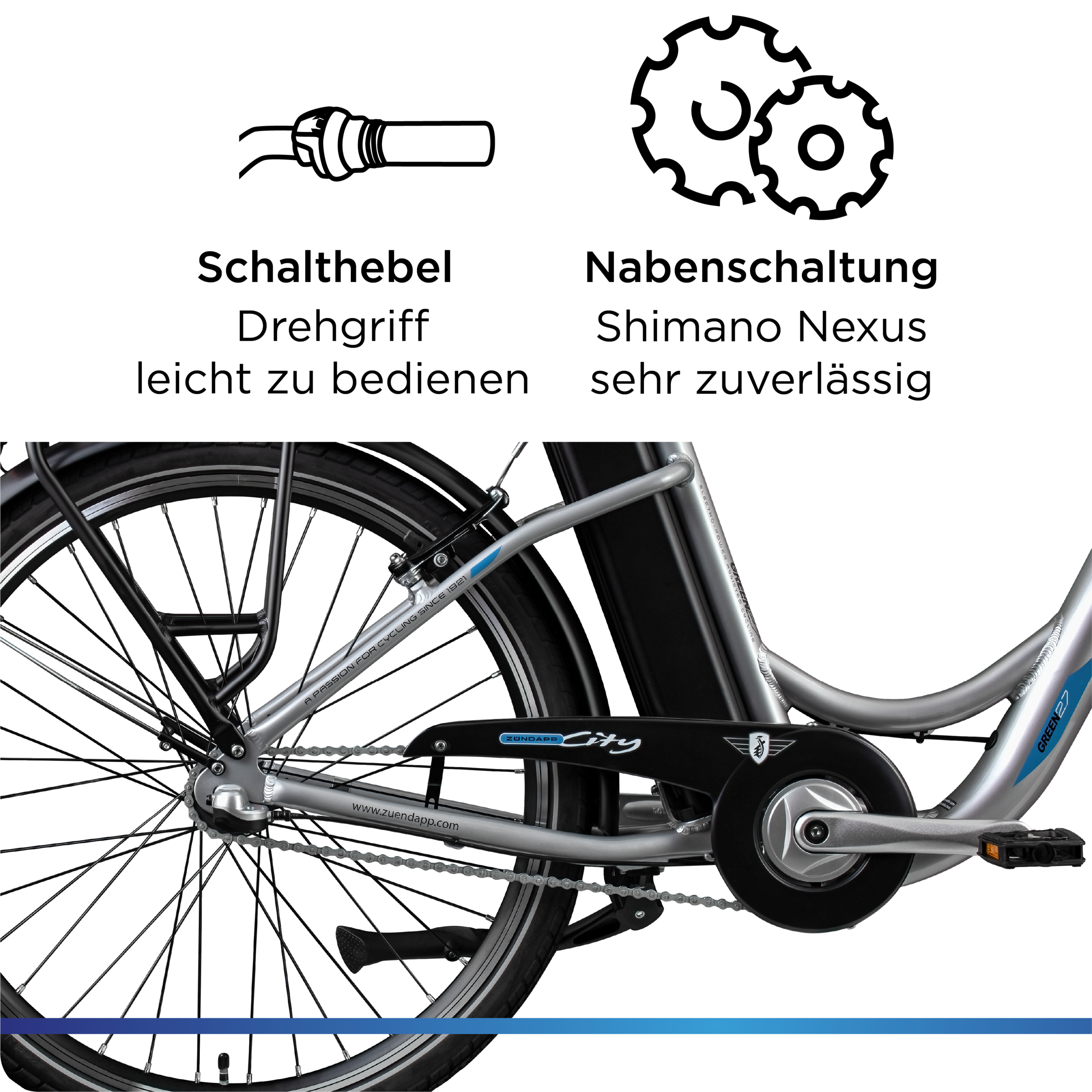 Zündapp »Green 2.7« 3 Gang Nabenschaltung Frontmotor 250 W Pedelec, Elektrofahrrad für Damen u. Herren