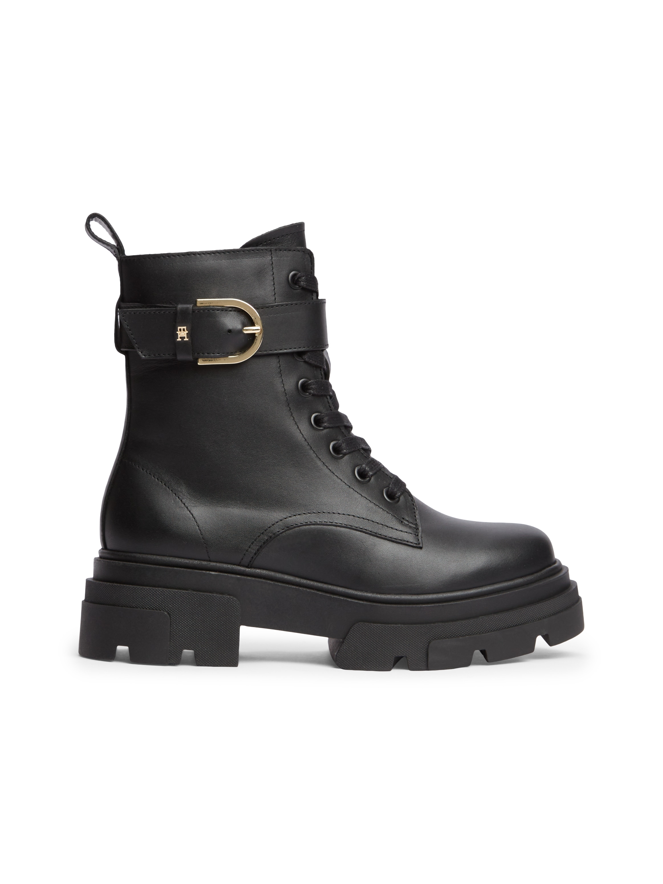 Tommy Hilfiger Schnürstiefelette »LEATHER TH BUCKLED LACE-UP BOOT«  Blockabsatz, Schnürboots mit verstellbarer Schnalle