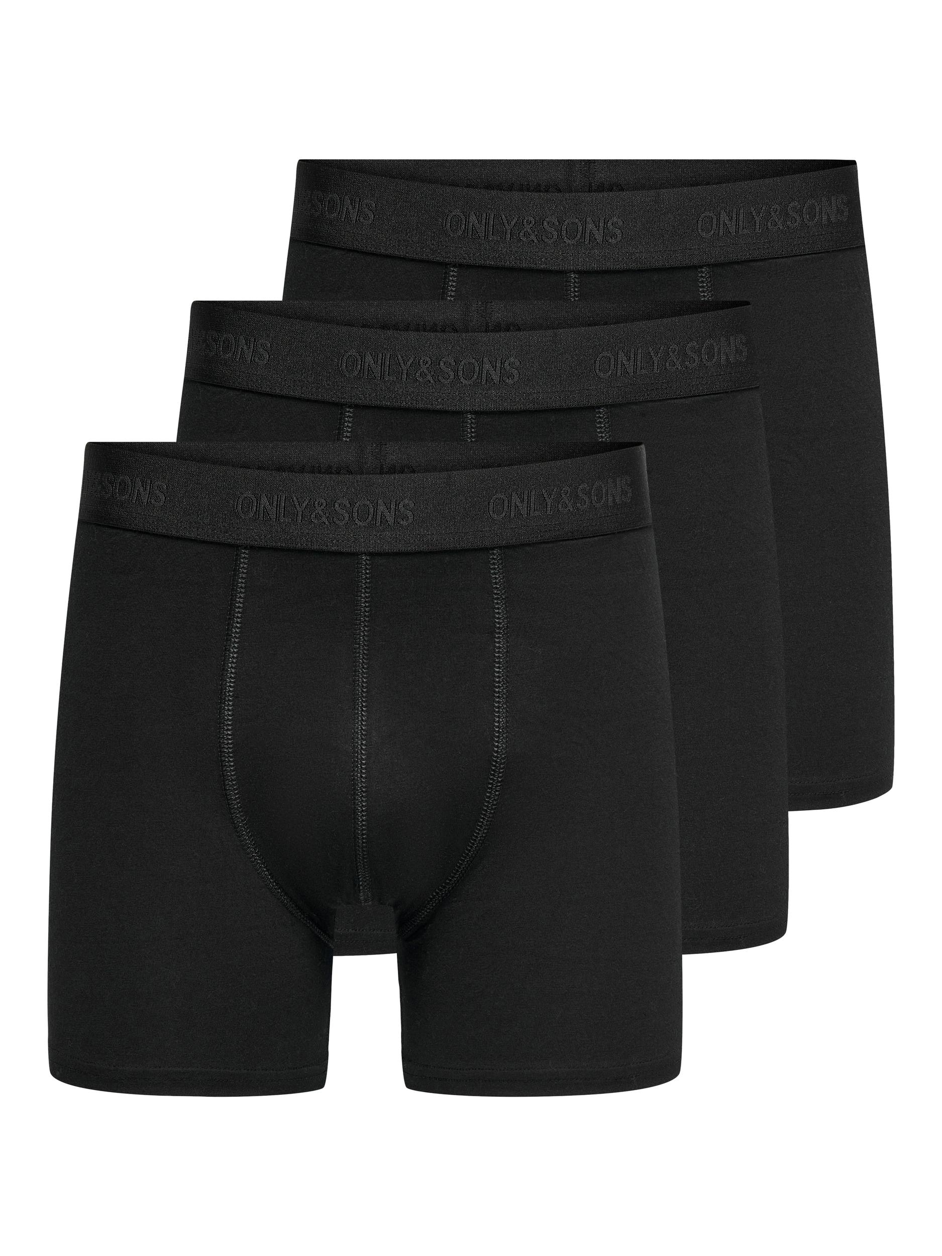 ONLY & SONS Herren Trunk "ONSFITZ SOLID BLACK TRUNK 3PACK NOOS", Gr. S, schwarz-weiß, Jersey, Obermaterial: 95% Baumwolle, 5% Elasthan, unifarben mit