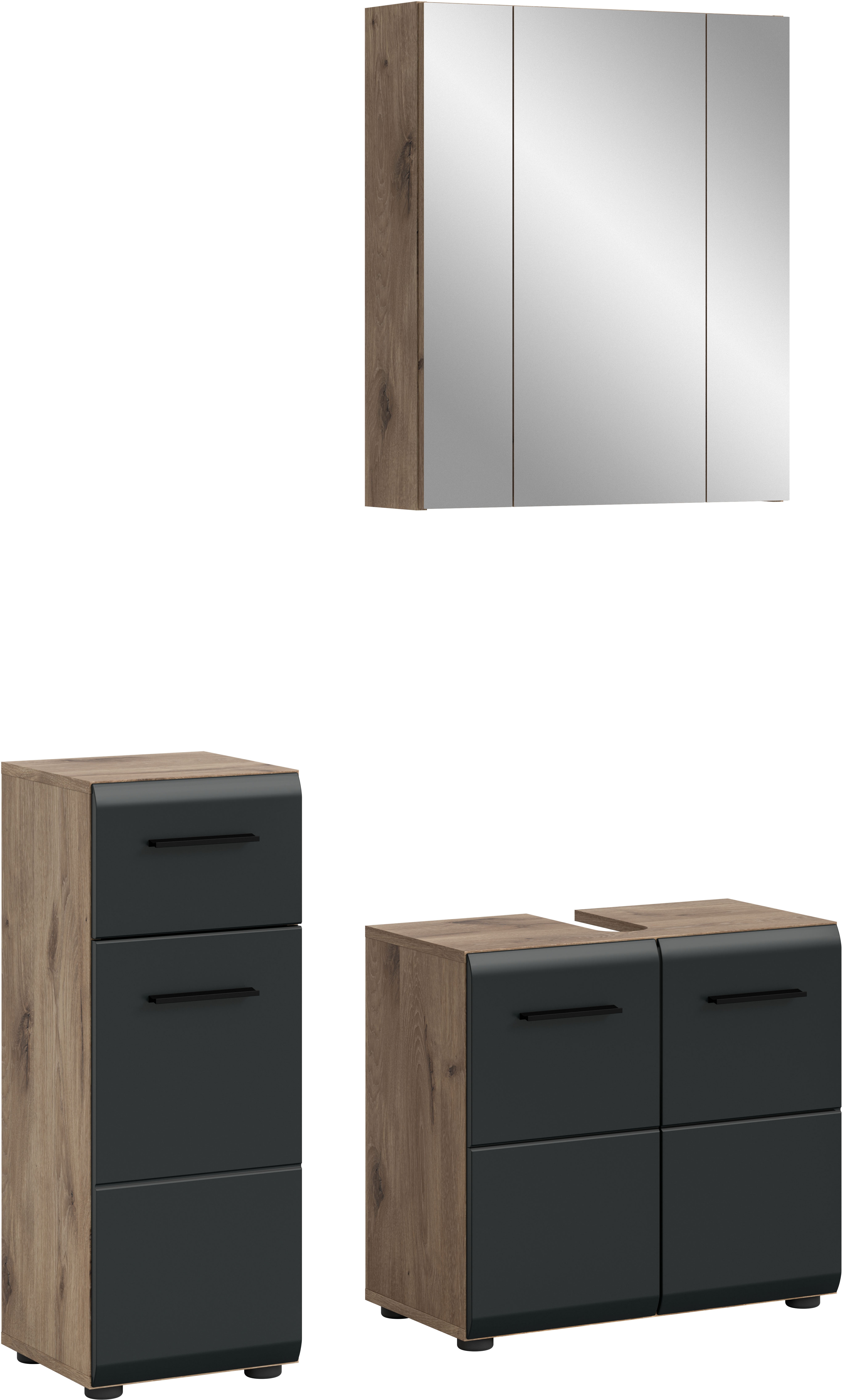 welltime Badmöbel-Set "FLORENZ, 3-teilige Badkombination, hochwertige MDF-Front" best. aus: 1 Unterschrank, 1 Waschbeckenunterschrank, 1 Spiegelschrank