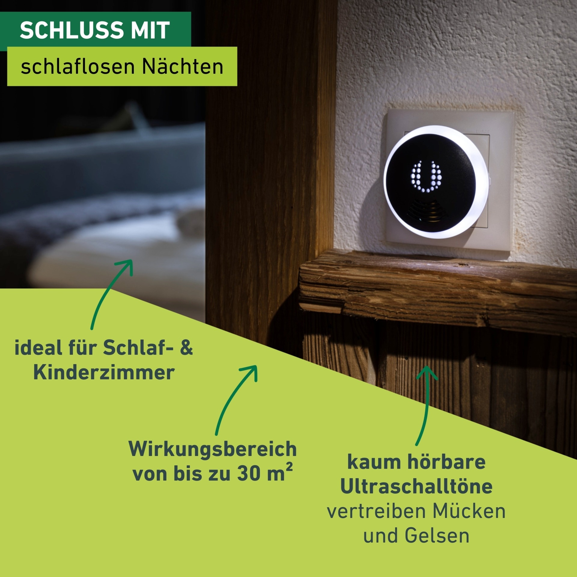 Windhager Insektenabwehrgerät »Classic, Mückenabwehr und Nachtlicht« Vertreibung der Insekten durch Ultraschall, Mückenstecker, schwarz