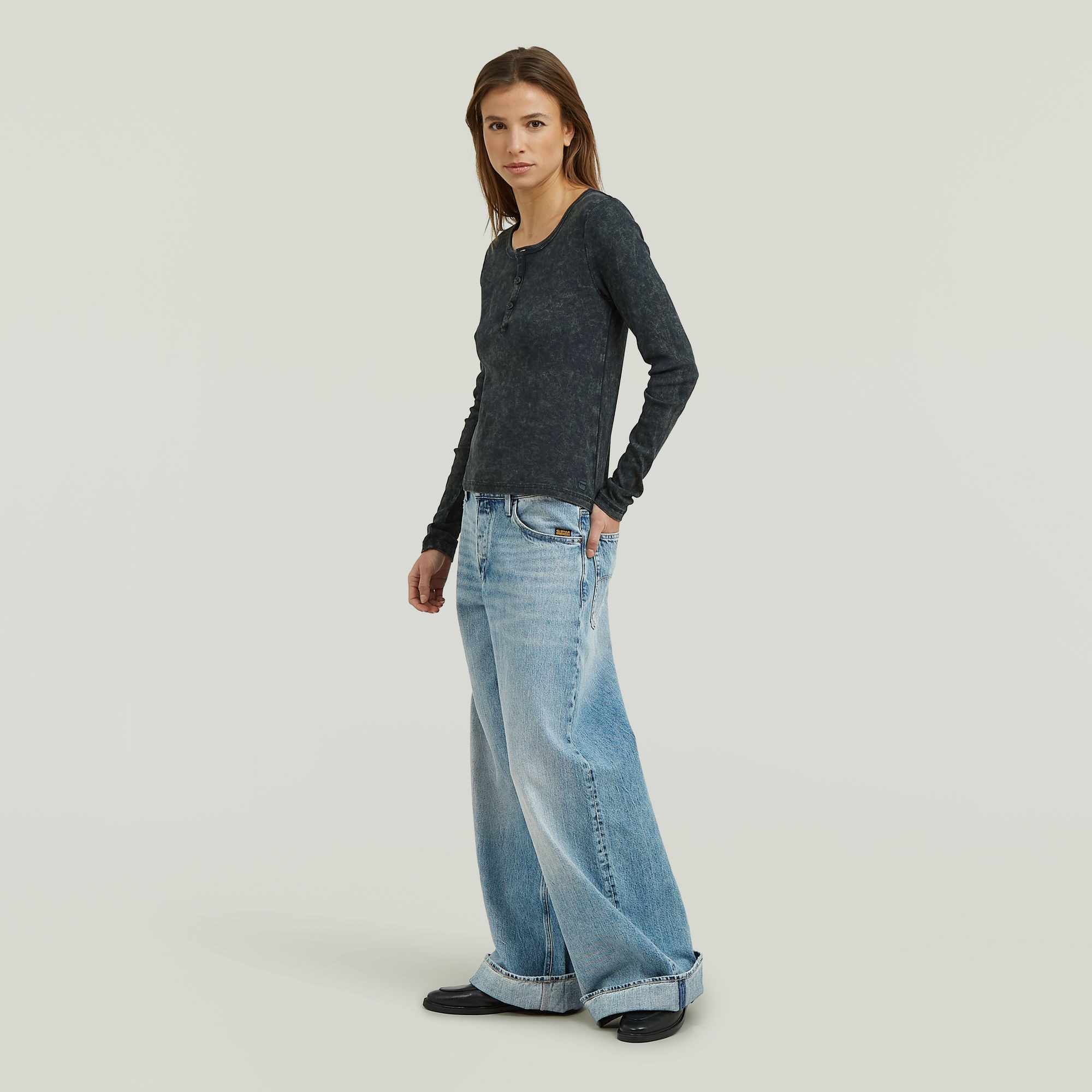 G-STAR Langarmshirt »Vintage Slim Henley t ls wmn« mit Knopfleiste, Baumwollmix
