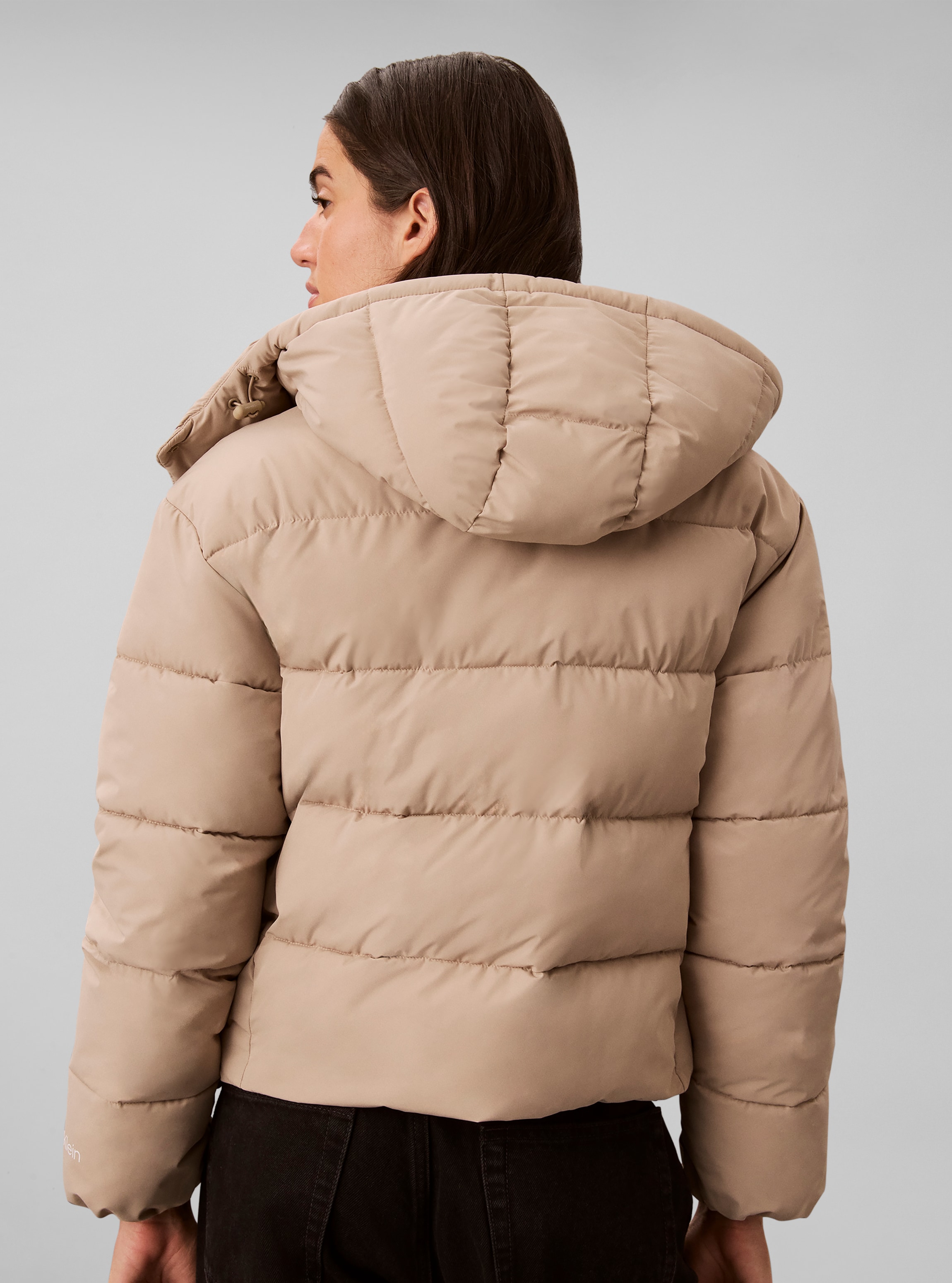 Calvin Klein Jeans Steppjacke »MATTE MONOLOGO SHORT PUFFER« mit Kapuze Mit Kapuze, Logoschriftzug